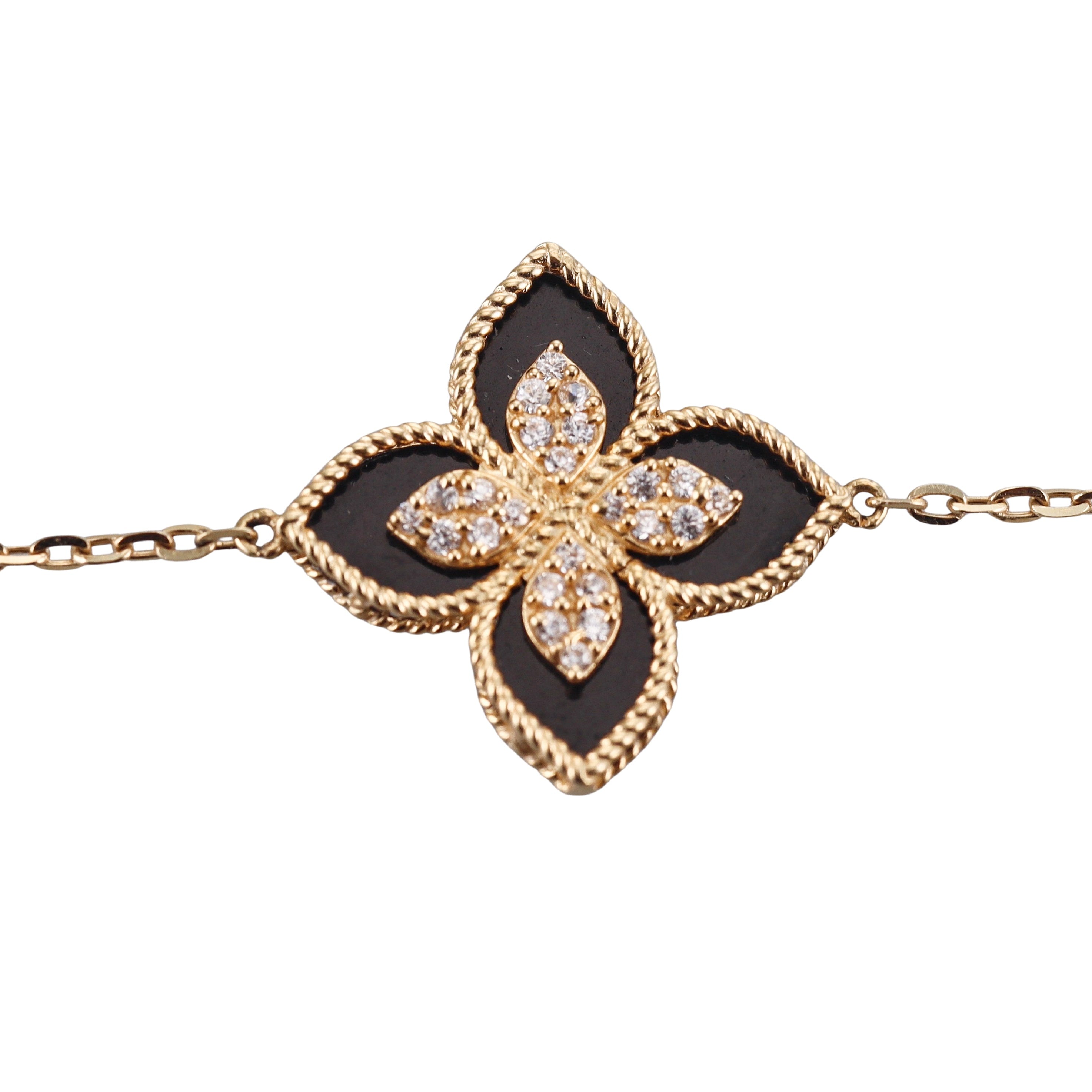 Roberto Coin "Venetian Princess" 18kt Black Jade Flower Diamond Bracelet
