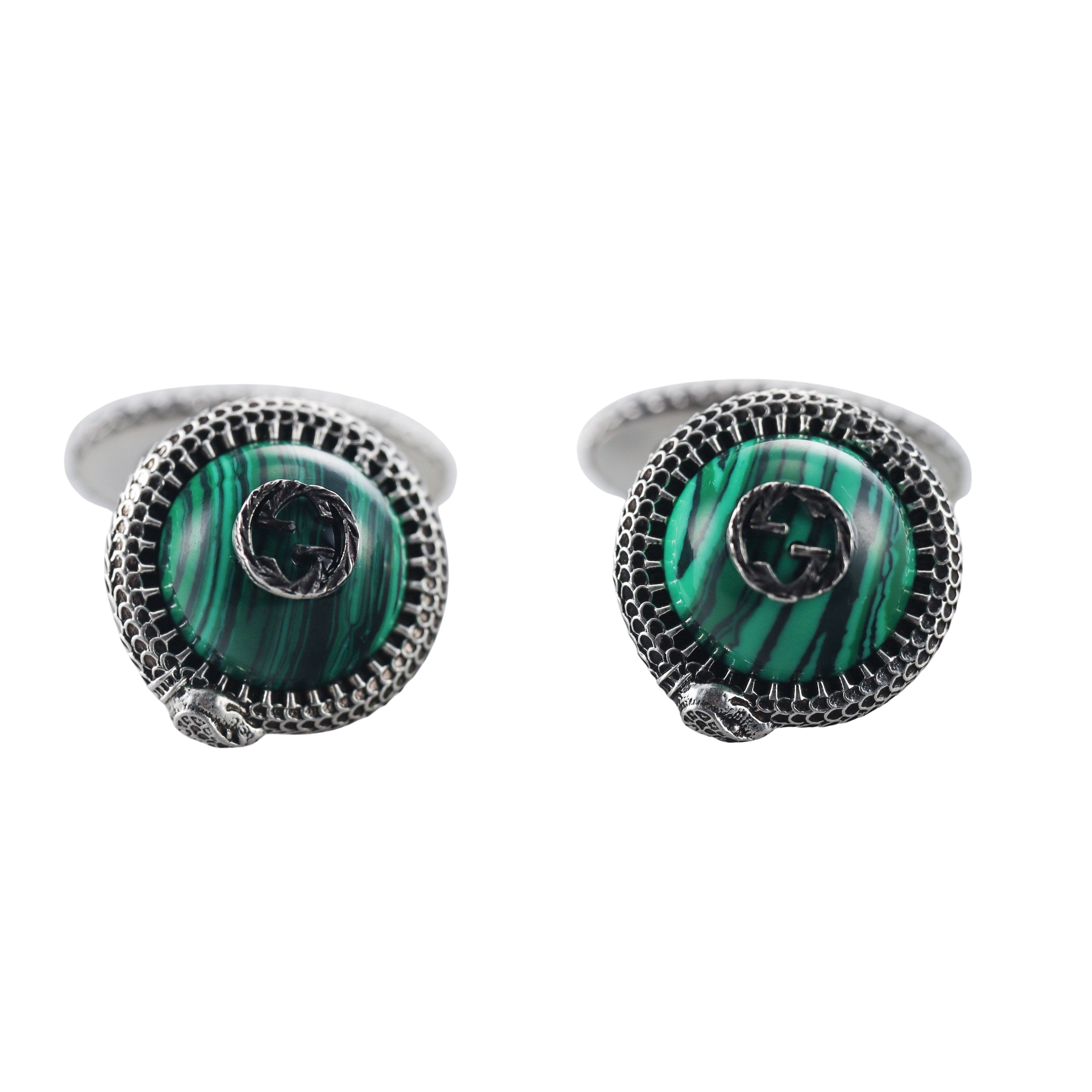 Gucci Malachite Silver Snake Cufflinks