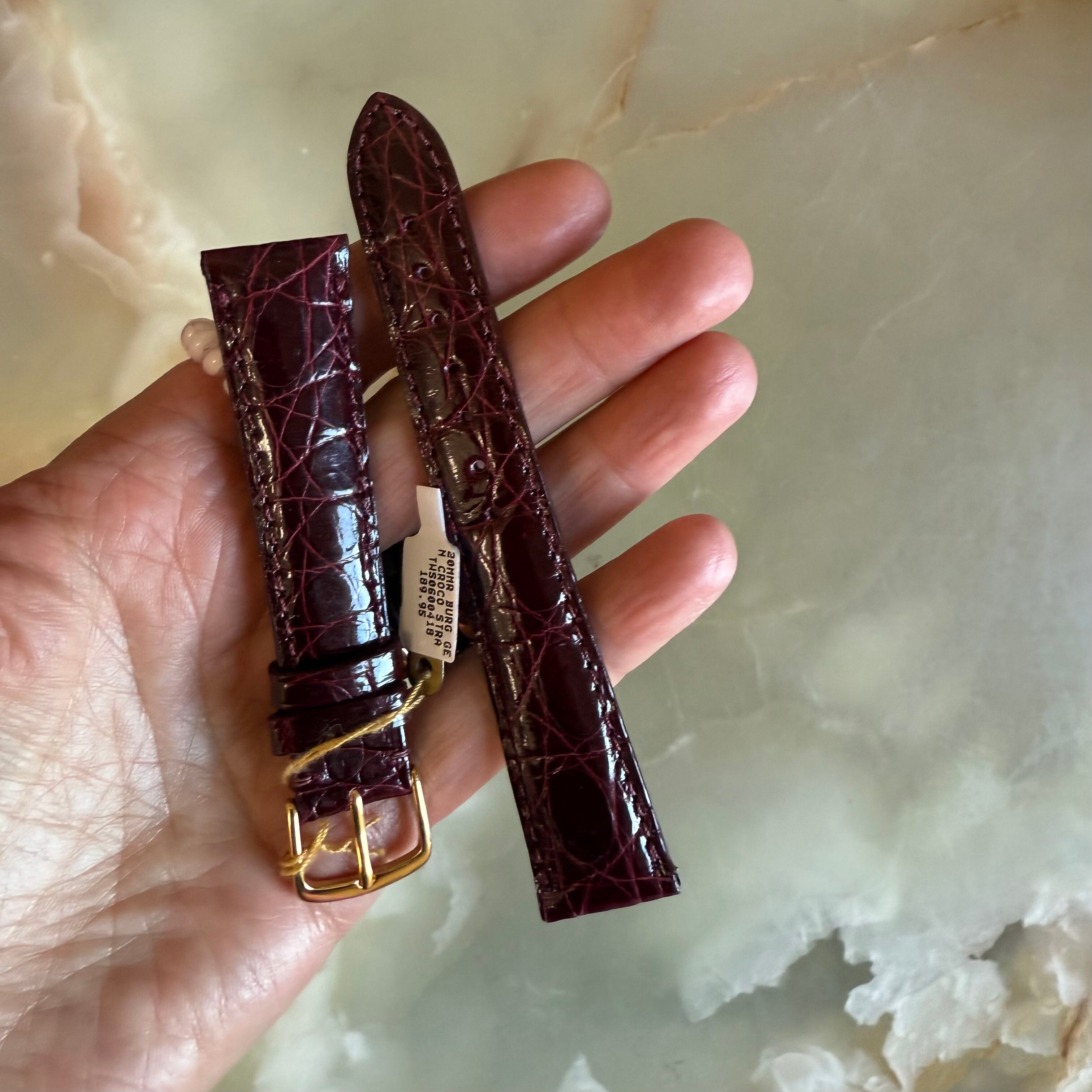 Genuine Crocodile Burgundy Watch Strap Band 20mm Padded & Stitched w Buckle