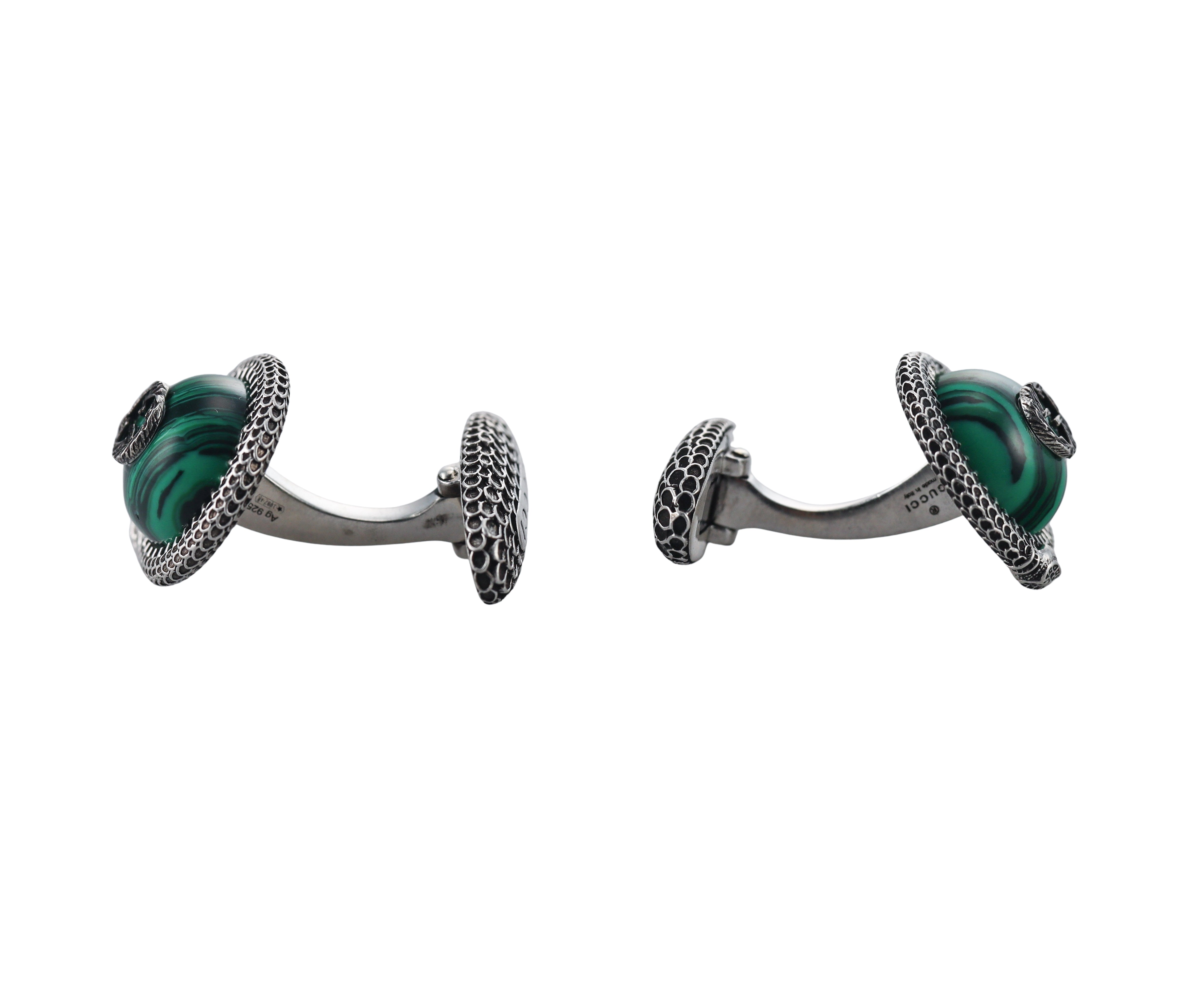 Gucci Malachite Silver Snake Cufflinks
