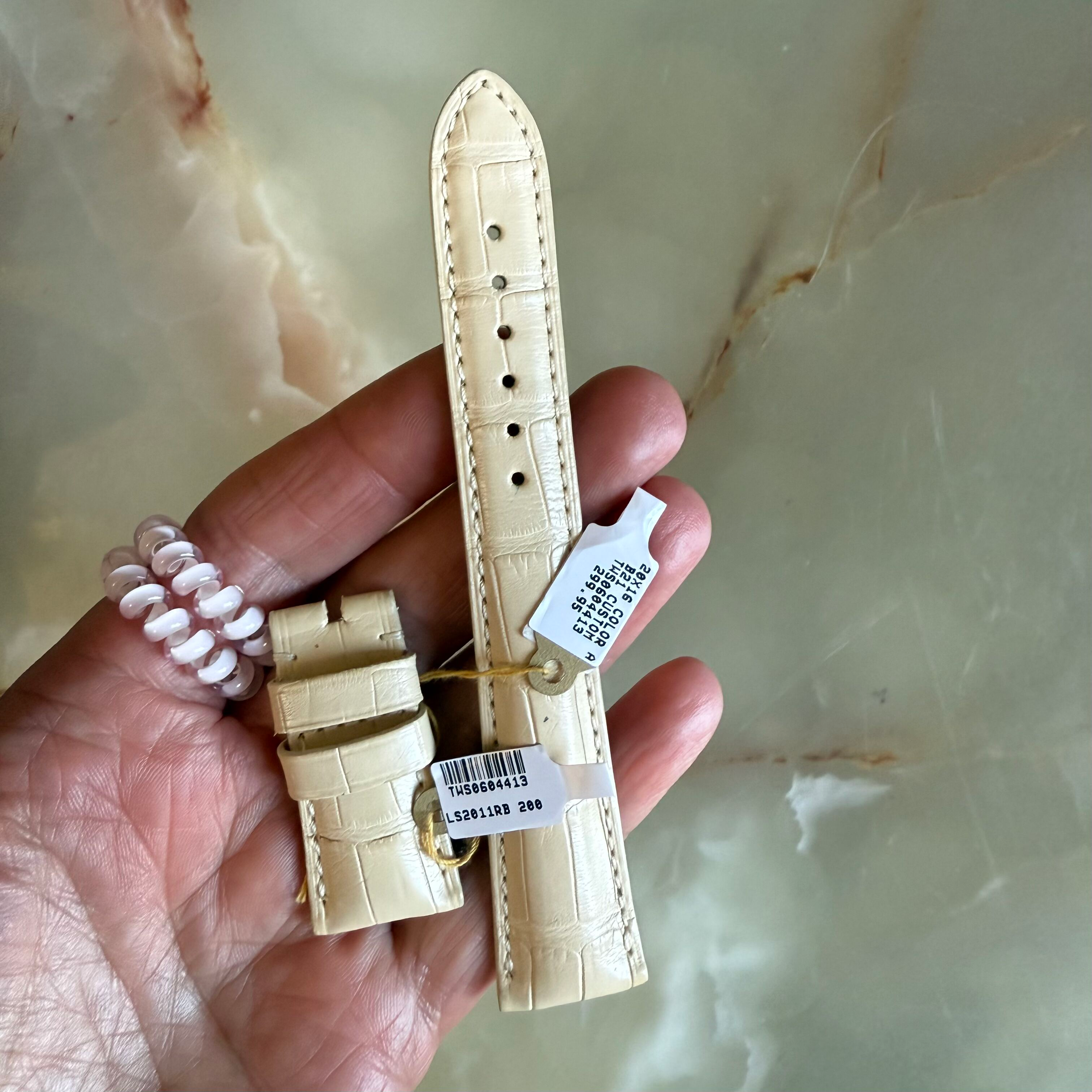 Genuine Crocodile Beige Watch Strap Band 20mm Padded & Stitched