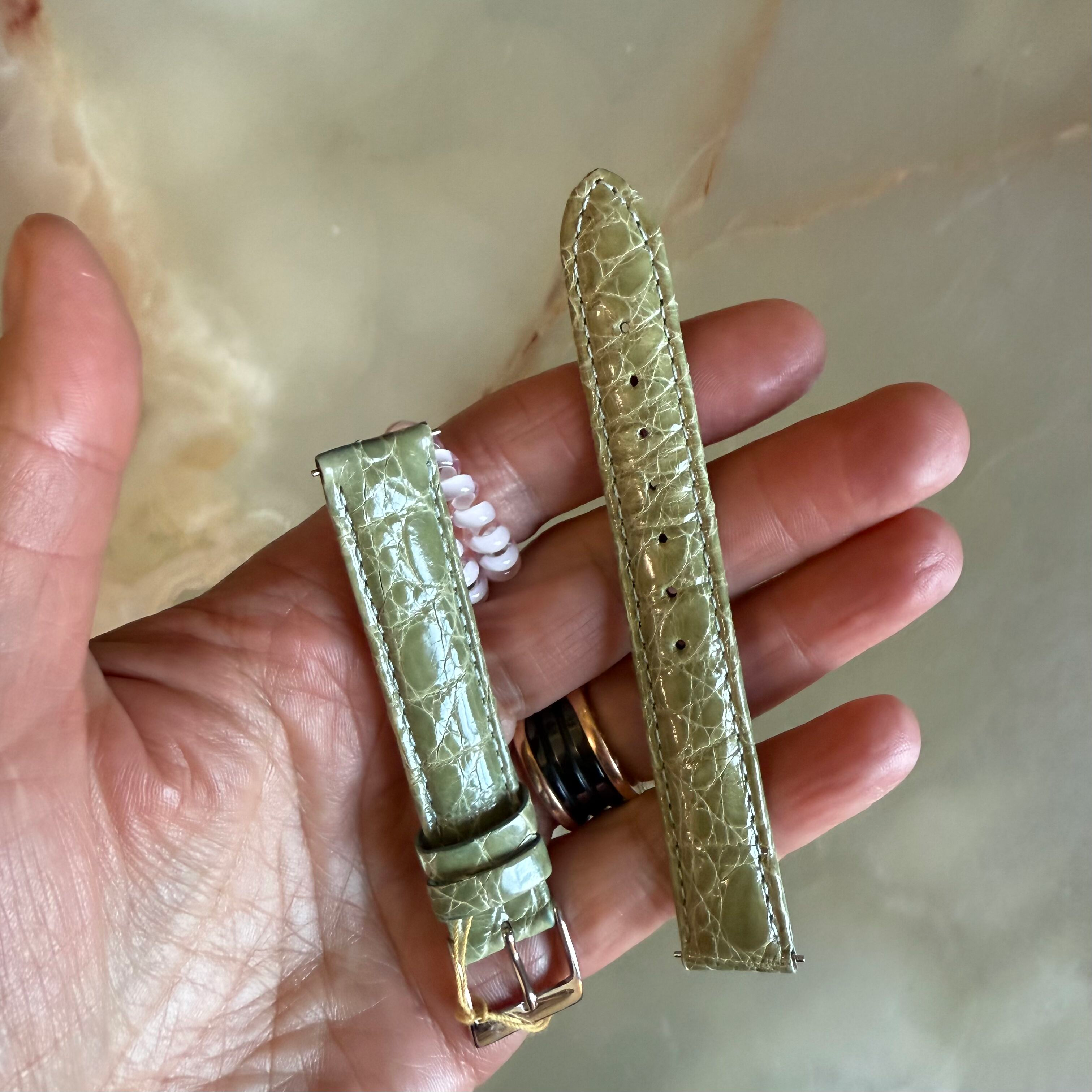 Genuine Crocodile Green Watch Strap Band 15mm Padded & Stitched w Buckle