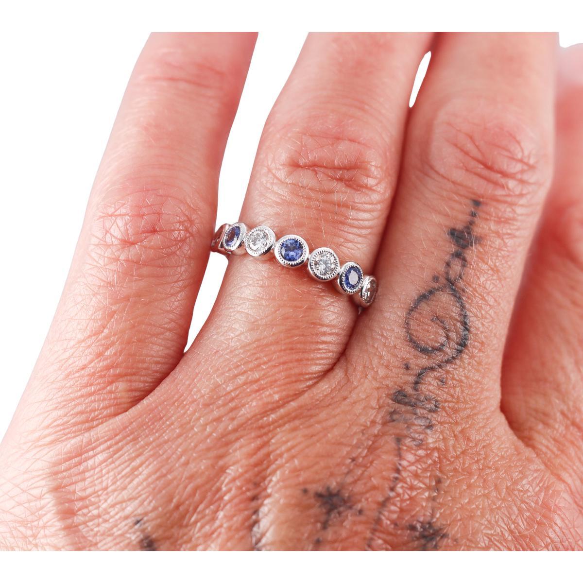 Memoire Toujours 18k Gold Diamond Sapphire Half Band Ring