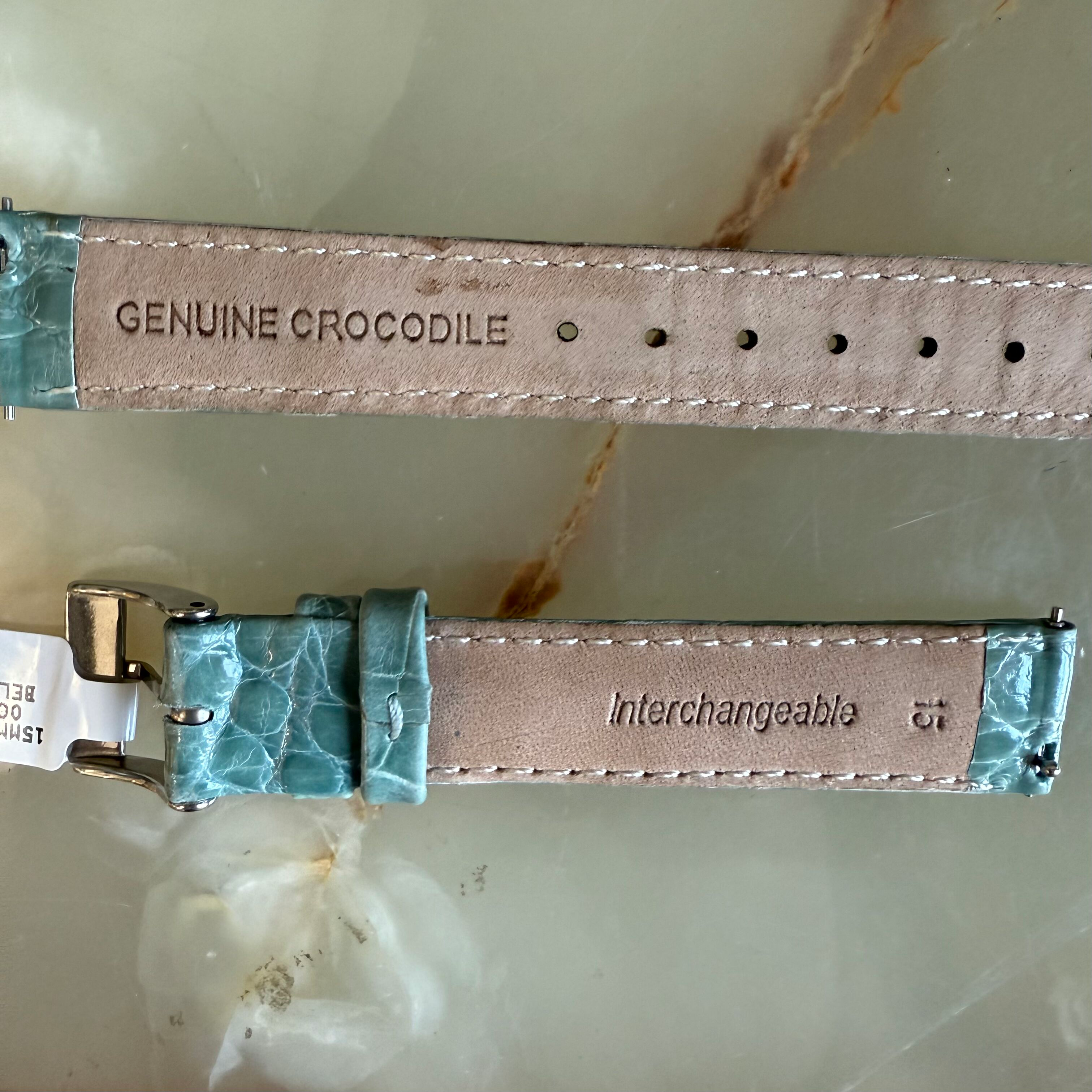 Genuine Crocodile Gray Watch Strap Band 15mm Padded & Stitched w Buckle