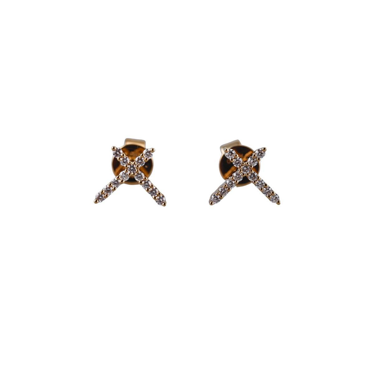 Memoire Luna 18k Gold Diamond Cross Stud Earrings
