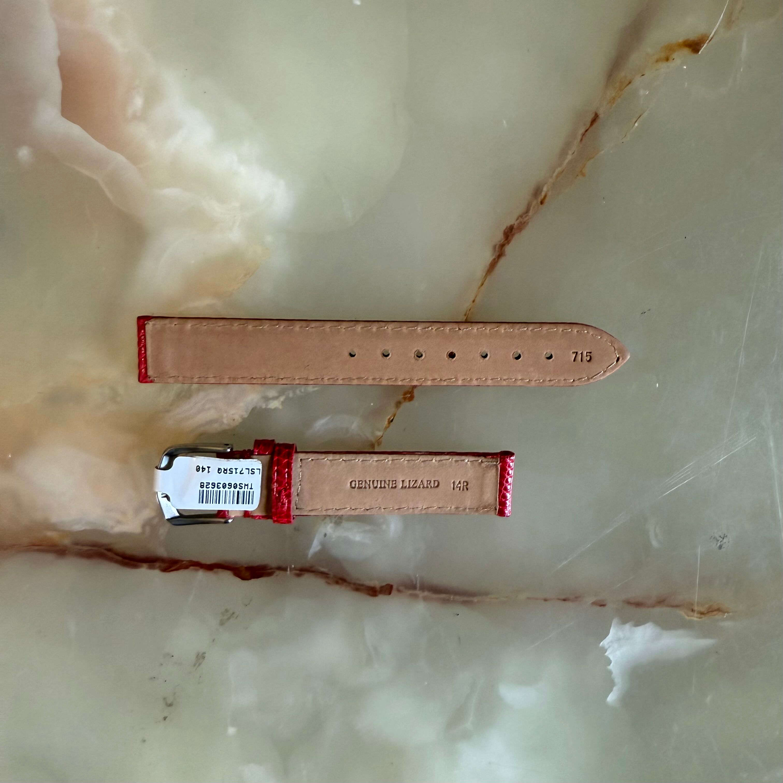 Genuine Lizard Red Watch Strap Band 14mm Padded & Stitched w Buckle