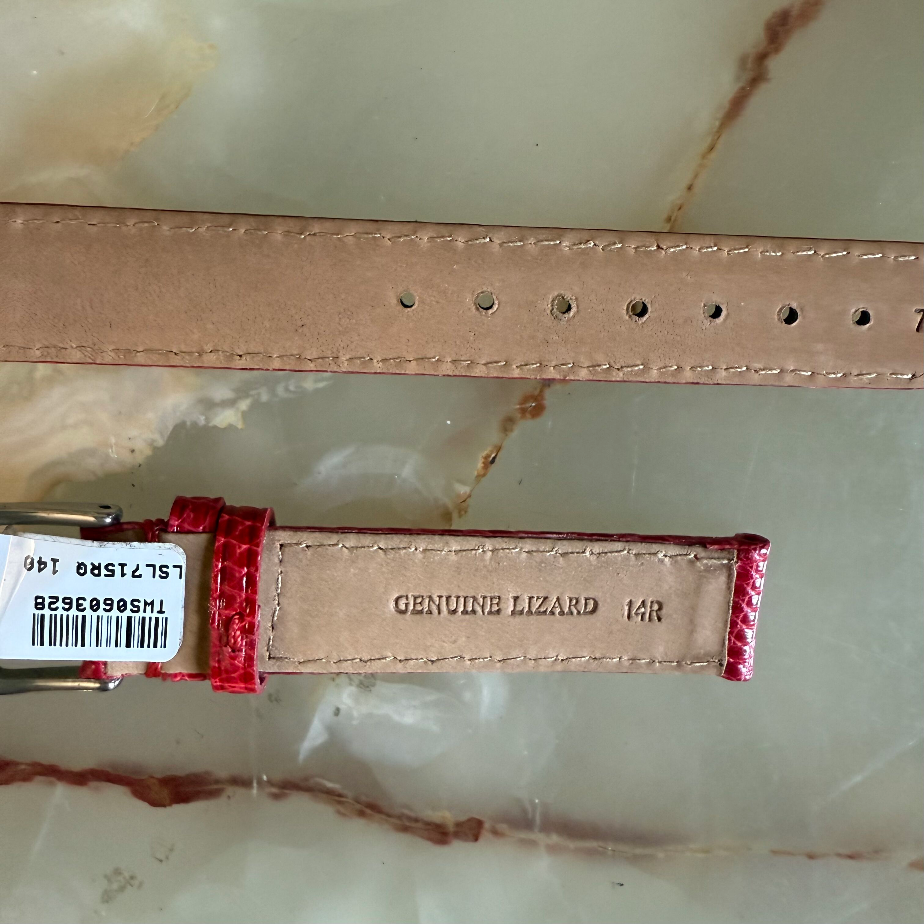 Genuine Lizard Red Watch Strap Band 14mm Padded & Stitched w Buckle
