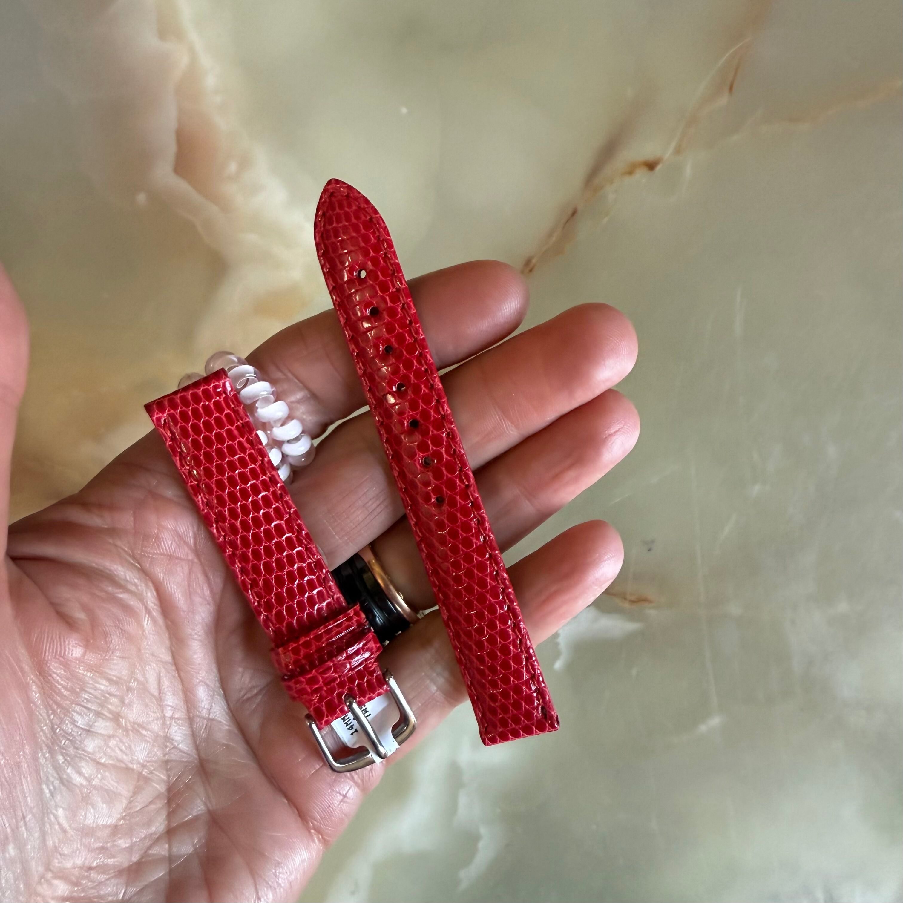 Genuine Lizard Red Watch Strap Band 14mm Padded & Stitched w Buckle