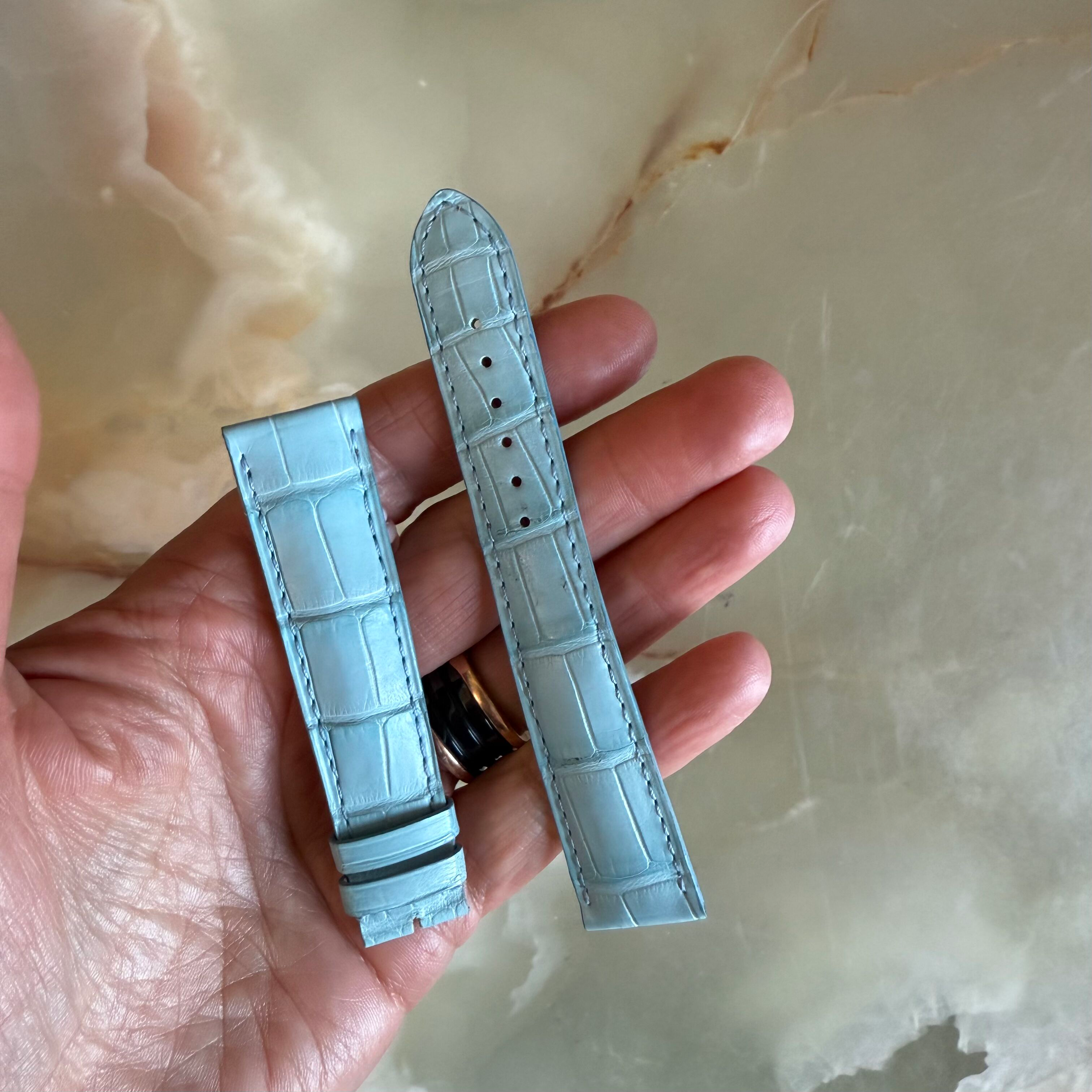 Genuine Alligator Blue Watch Strap Band 19mm Padded & Stitched