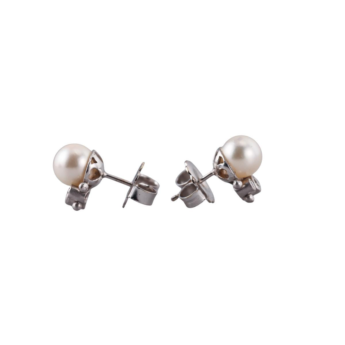 14k Gold Pearl Diamond Stud Earrings