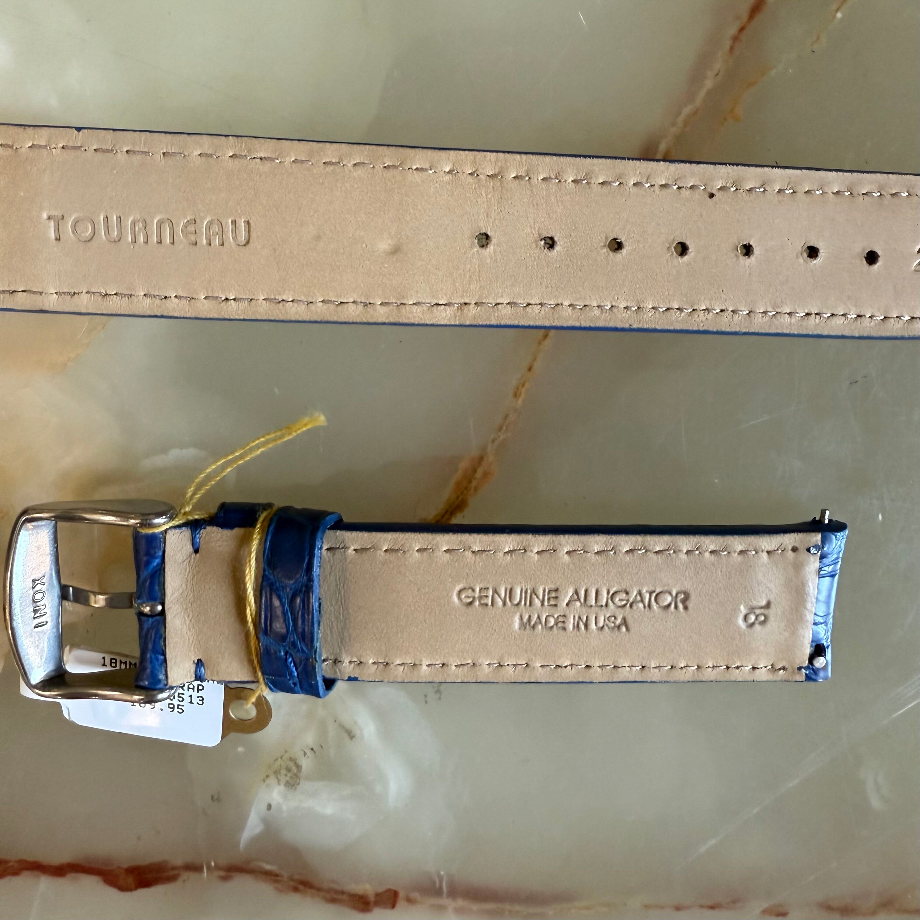 Genuine Alligator Blue Watch Strap Band 18mm Padded & Stitched w Buckle