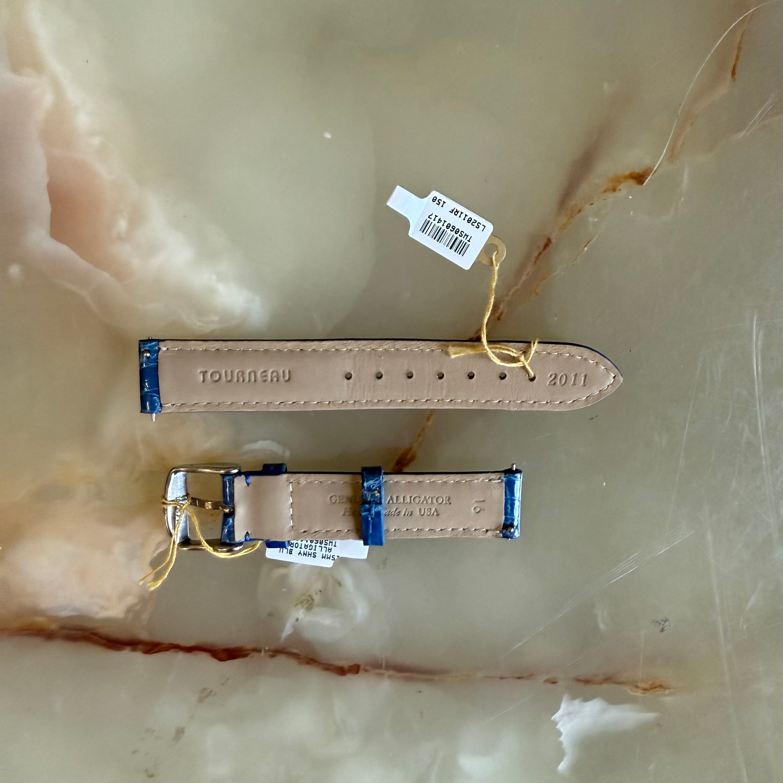 Genuine Alligator Blue Watch Strap Band 16mm Padded & Stitched w Buckle