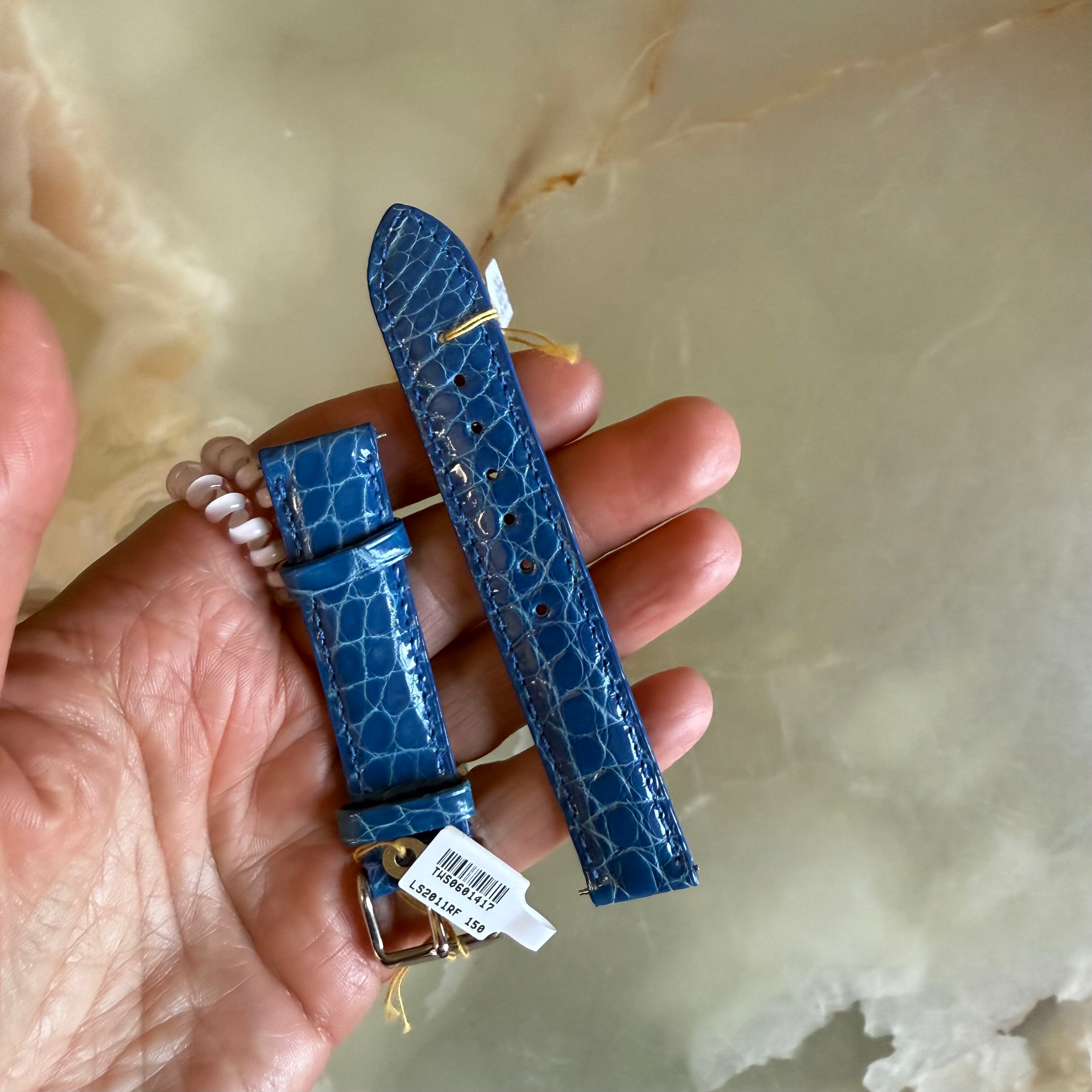 Genuine Alligator Blue Watch Strap Band 16mm Padded & Stitched w Buckle