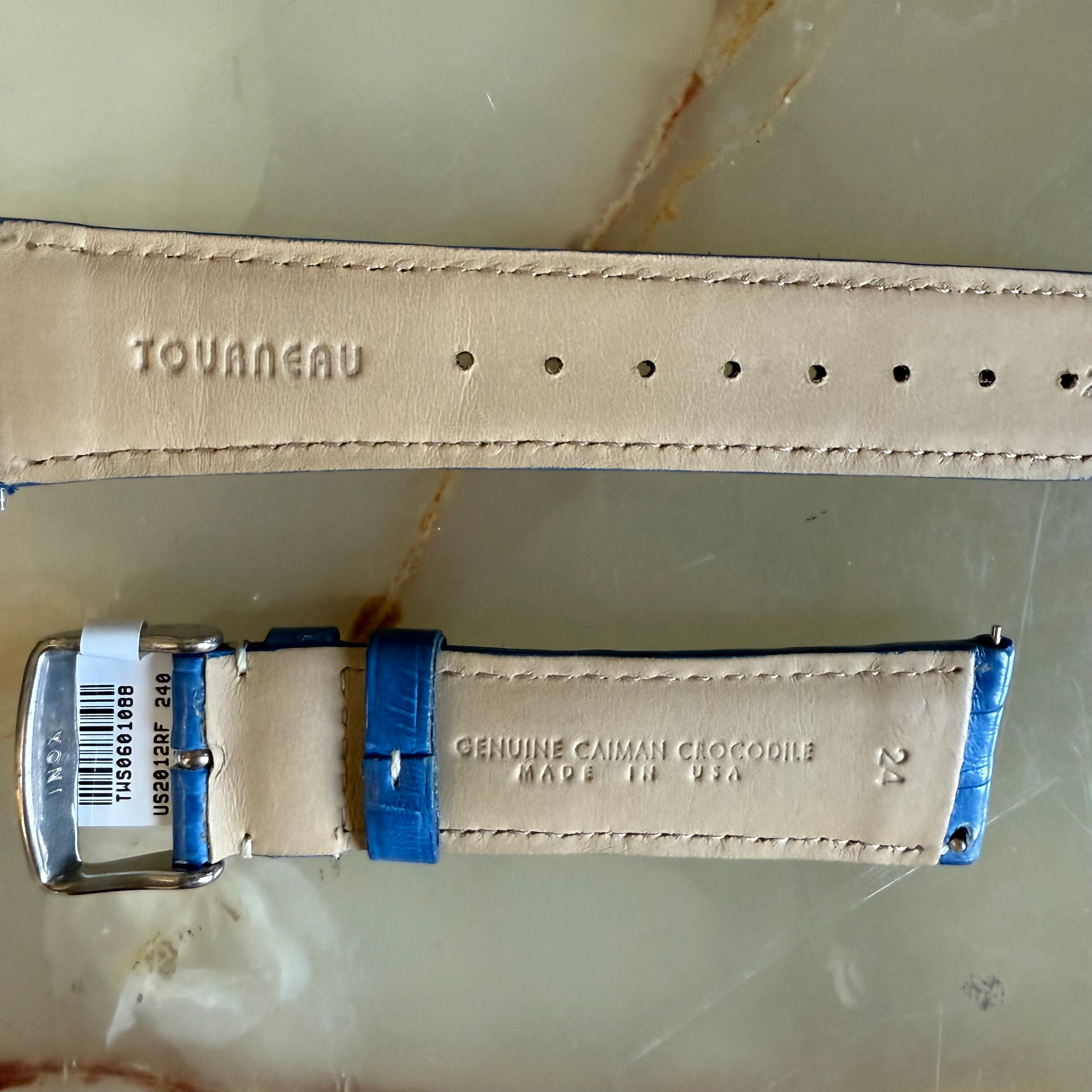 Genuine Crocodile Blue Watch Strap Band 24mm Padded & Stitched w Buckle