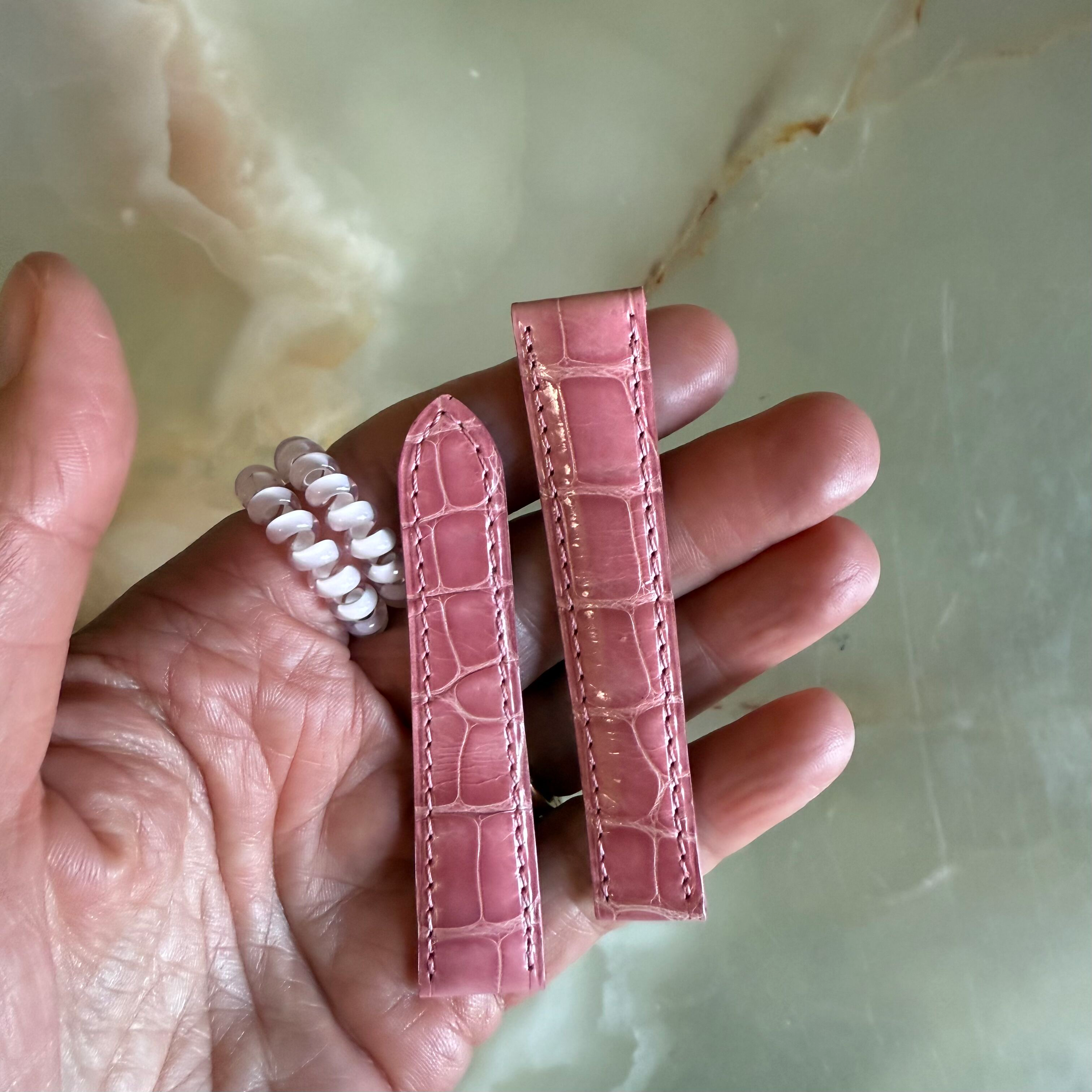 Genuine Alligator Pink Watch Strap Band 16mm Padded & Stitched