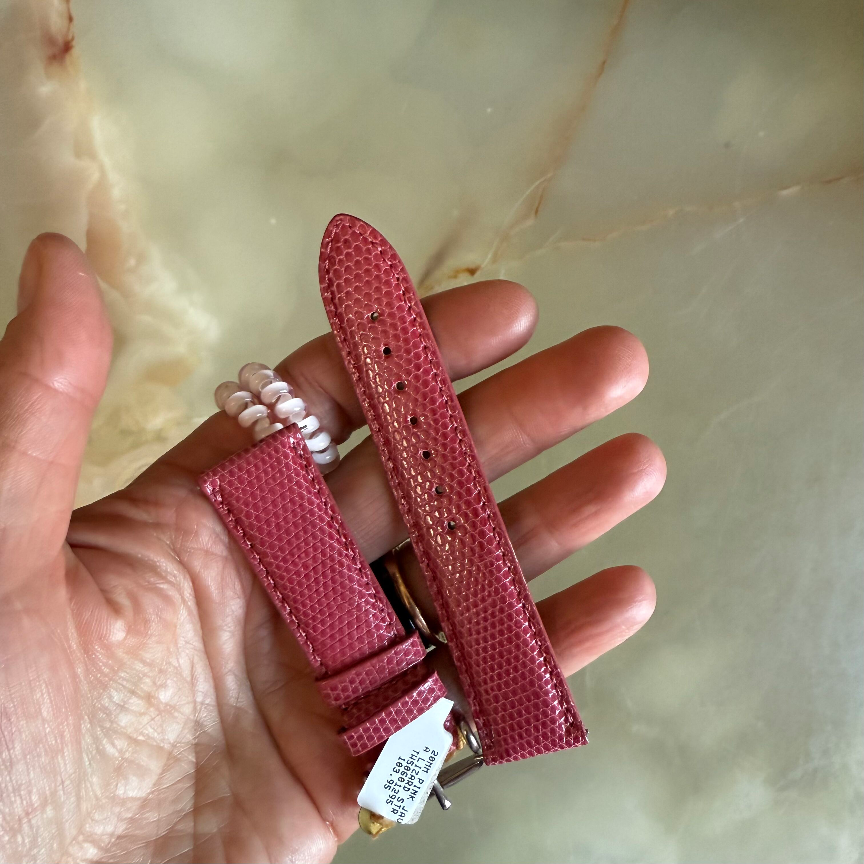Genuine Alligator Pink Watch Strap Band 20mm Padded & Stitched w Buckle