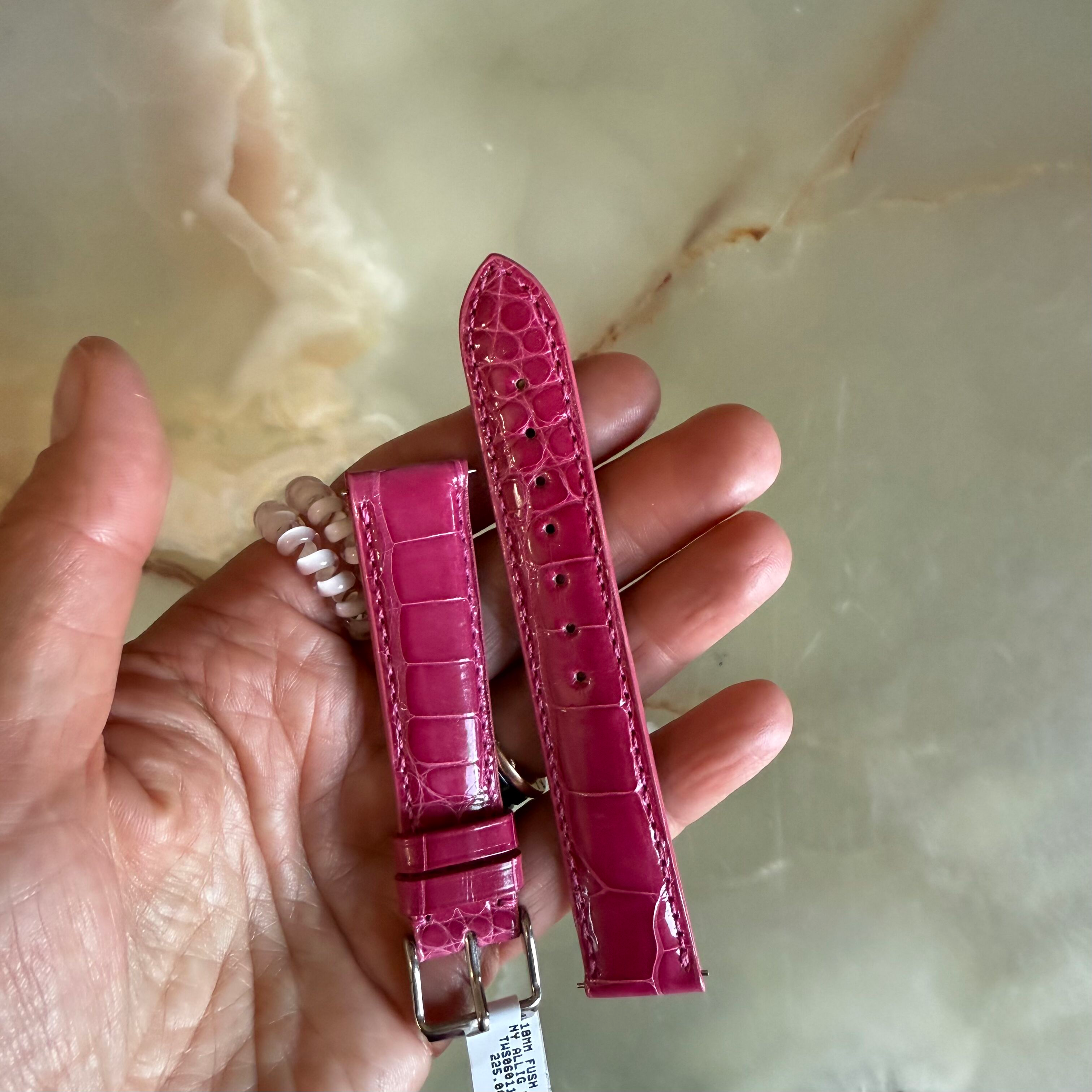 Genuine Alligator Pink Watch Strap Band 18mm Padded & Stitched w Buckle