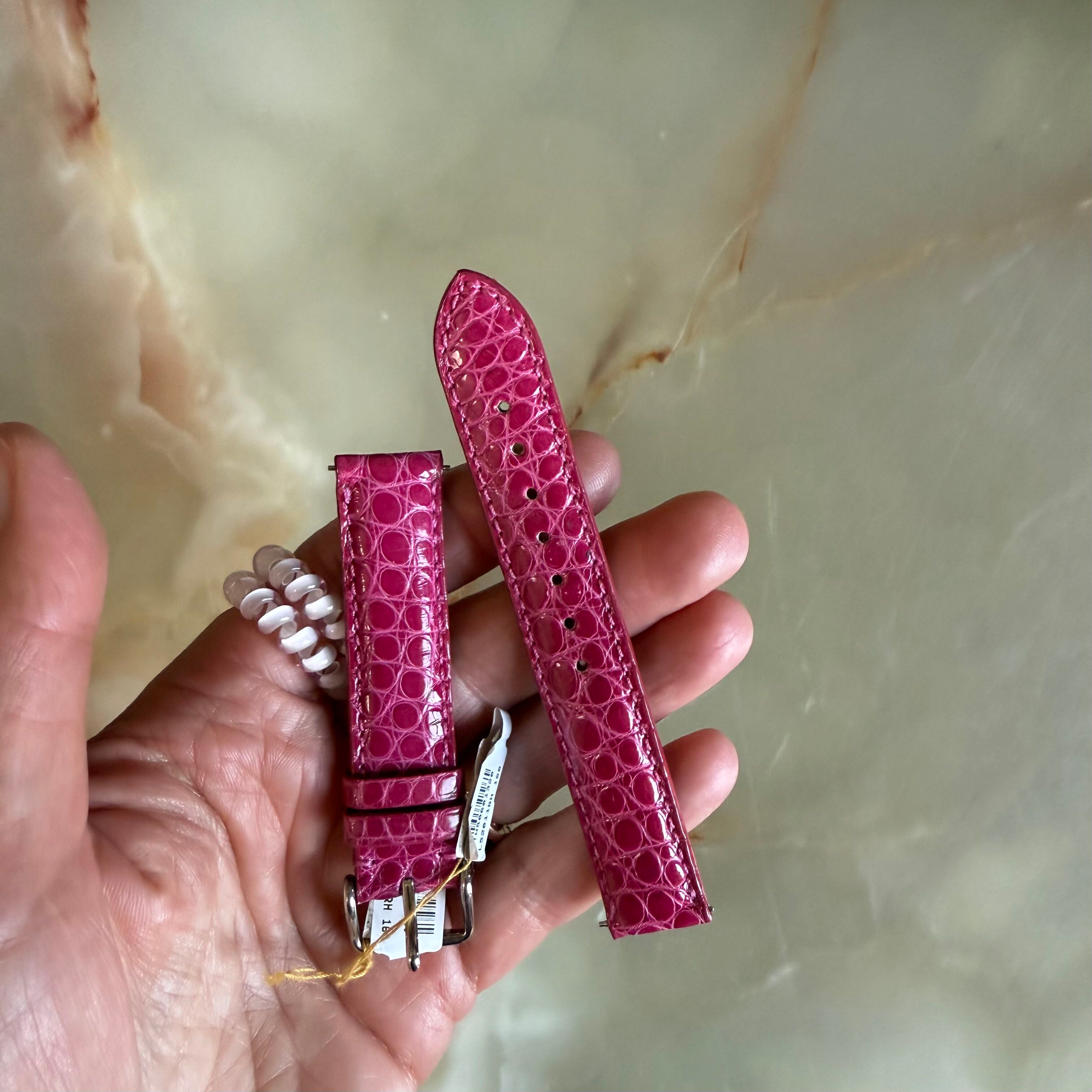 Genuine Alligator Pink Watch Strap Band 16mm Padded & Stitched w Buckle