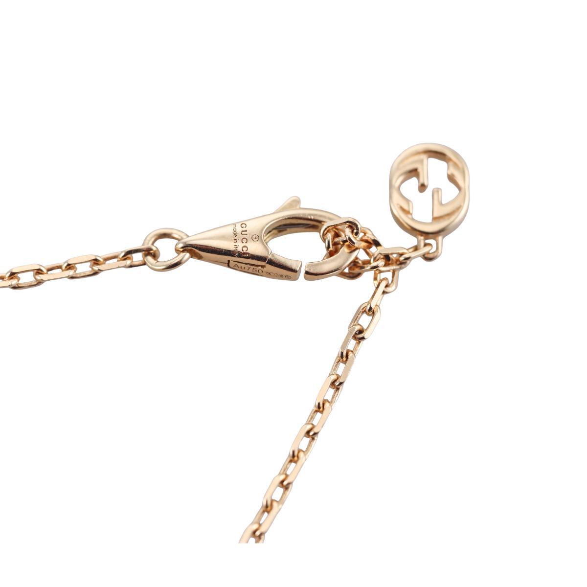 Gucci Interlocking G 18k Gold Diamond Onyx Pendant Chain Necklace