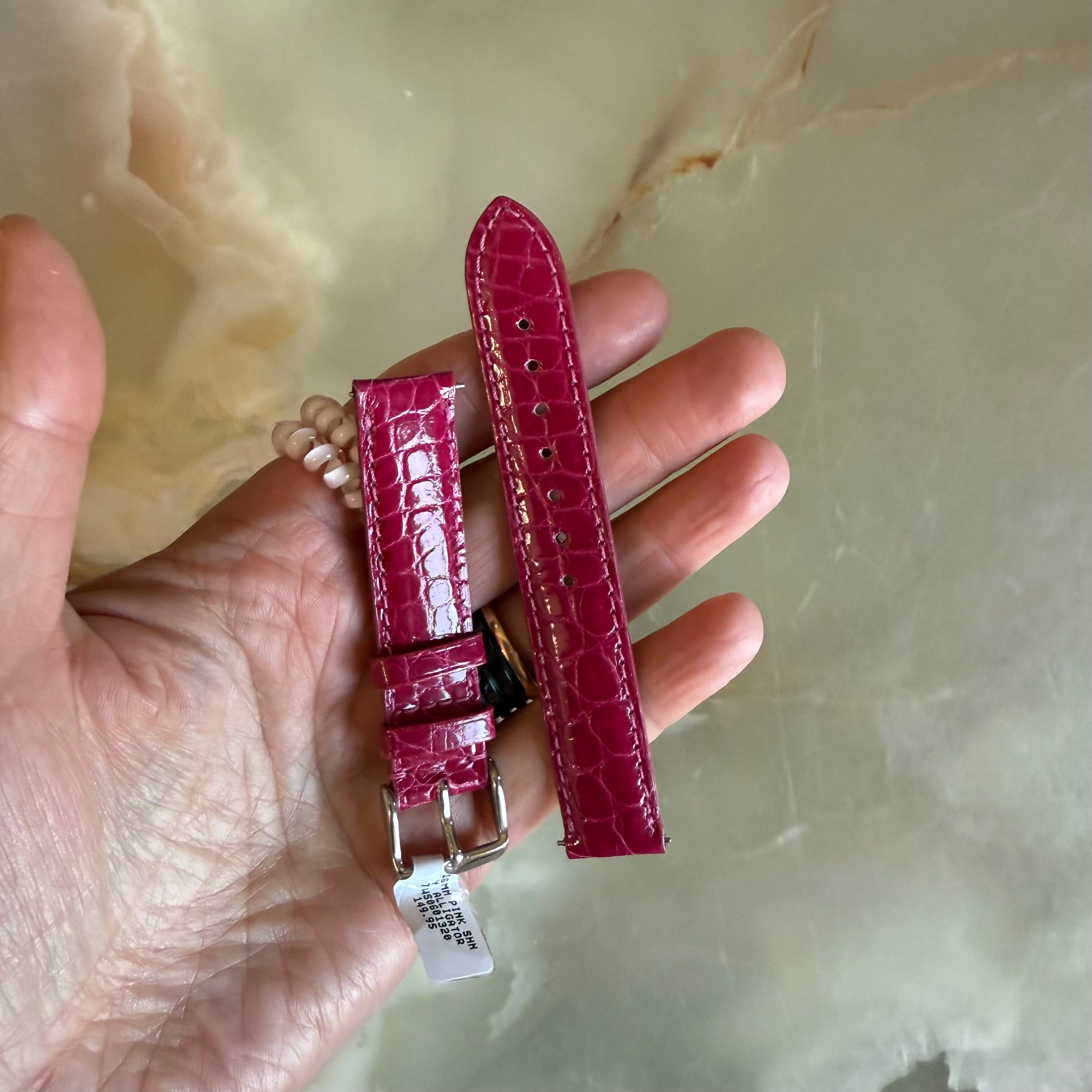 Genuine Alligator Pink Watch Strap Band 16mm Padded & Stitched w Buckle