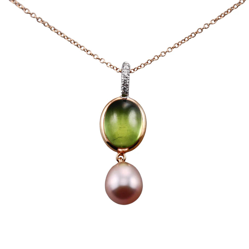 Mimi Milano Leela Peridot Diamond Pearl Gold Pendant Necklace