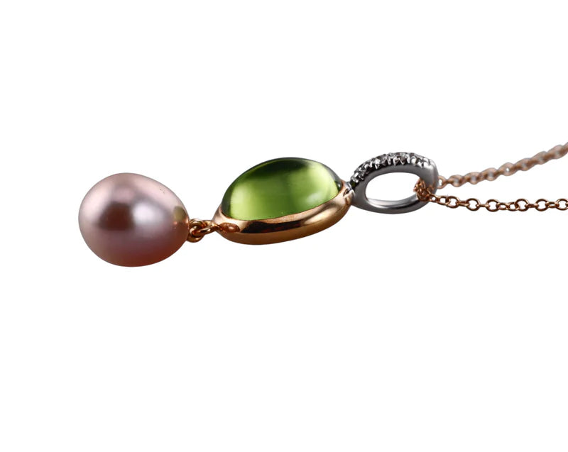 Mimi Milano Leela Peridot Diamond Pearl Gold Pendant Necklace