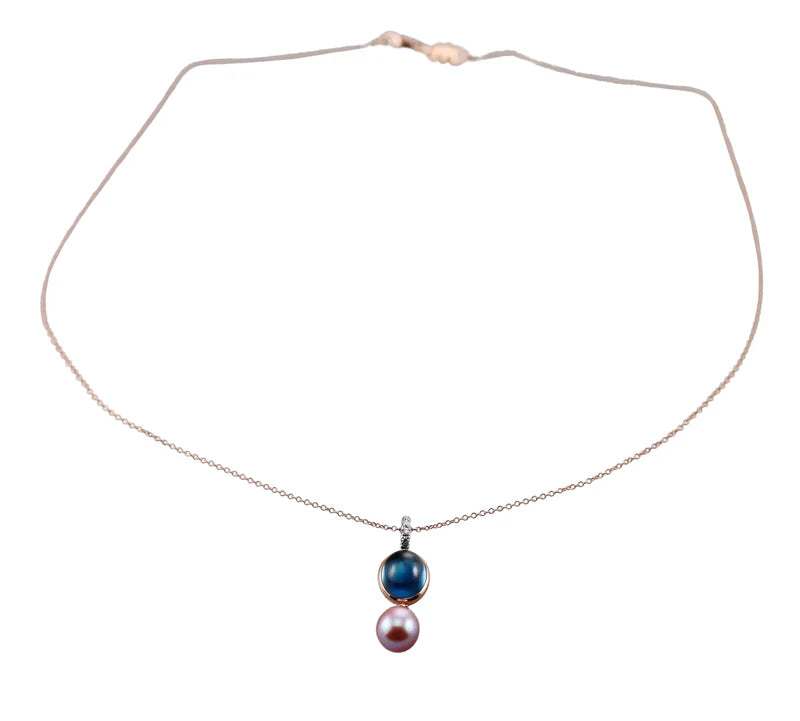 Mimi Milano Leela London Blue Topaz Diamond Pearl Gold Pendant Necklace