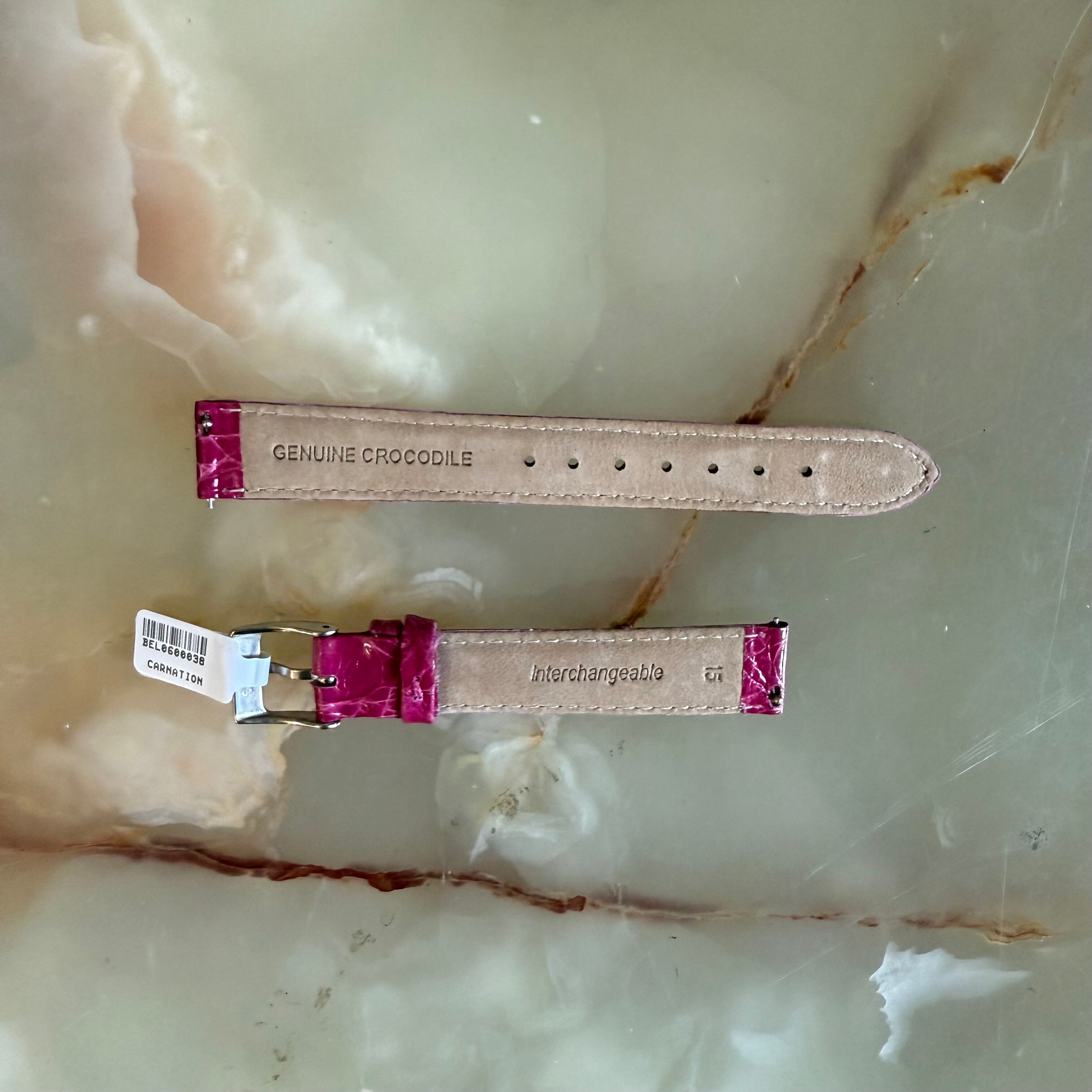 Genuine Crocodile Pink Watch Strap Band 15mm Padded & Stitched w Buckle