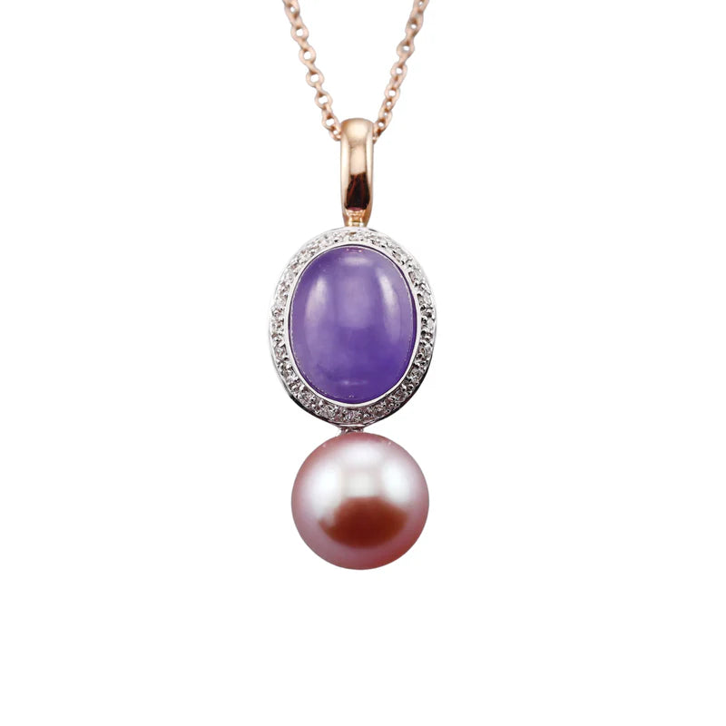 Mimi Milano Leela Lavender Jade Diamond Pearl Gold Pendant Necklace