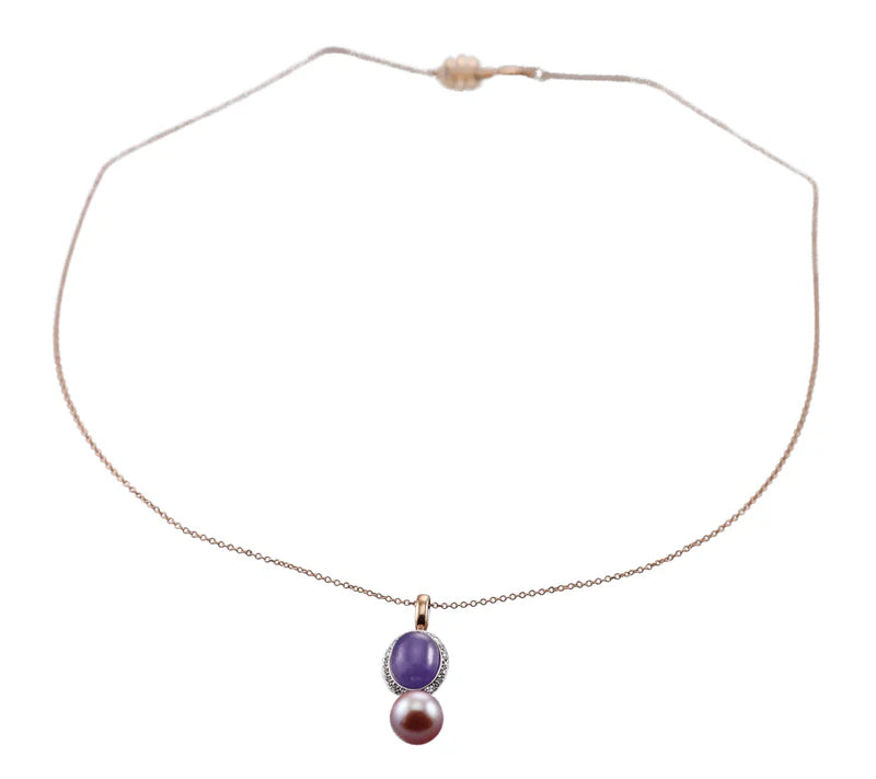 Mimi Milano Leela Lavender Jade Diamond Pearl Gold Pendant Necklace