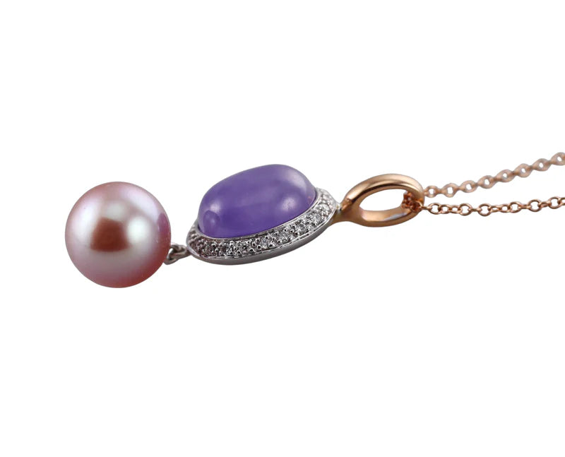 Mimi Milano Leela Lavender Jade Diamond Pearl Gold Pendant Necklace