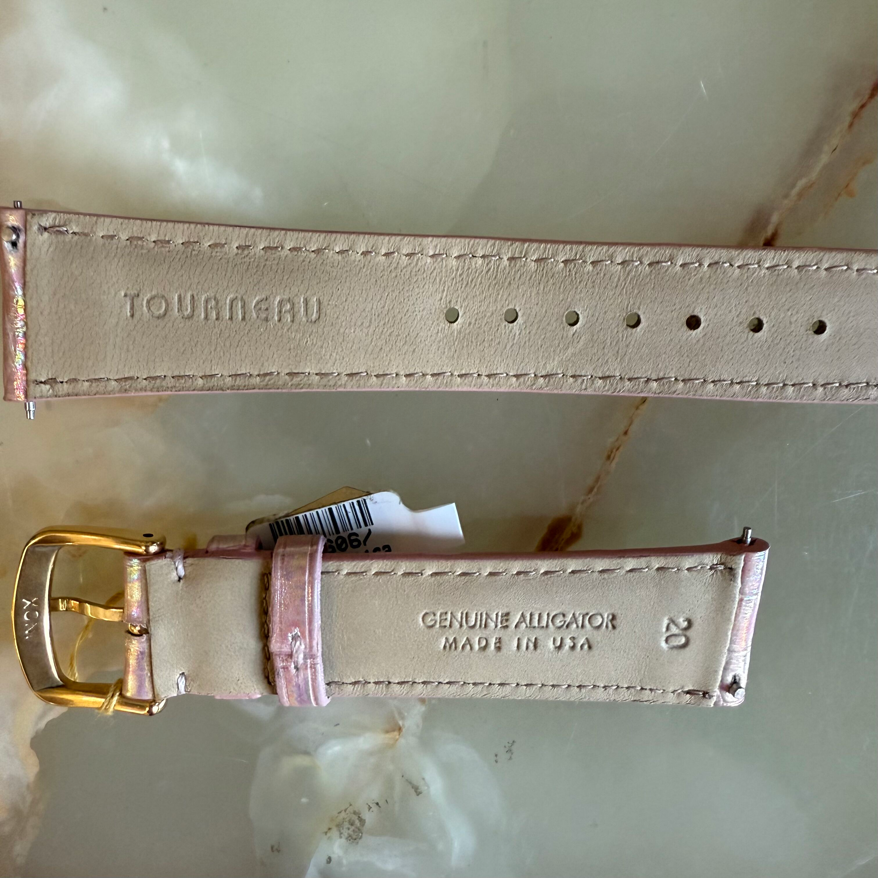 Genuine Alligator Pearly Pink Watch Strap Band 20mm Padded & Stitched w Buckle