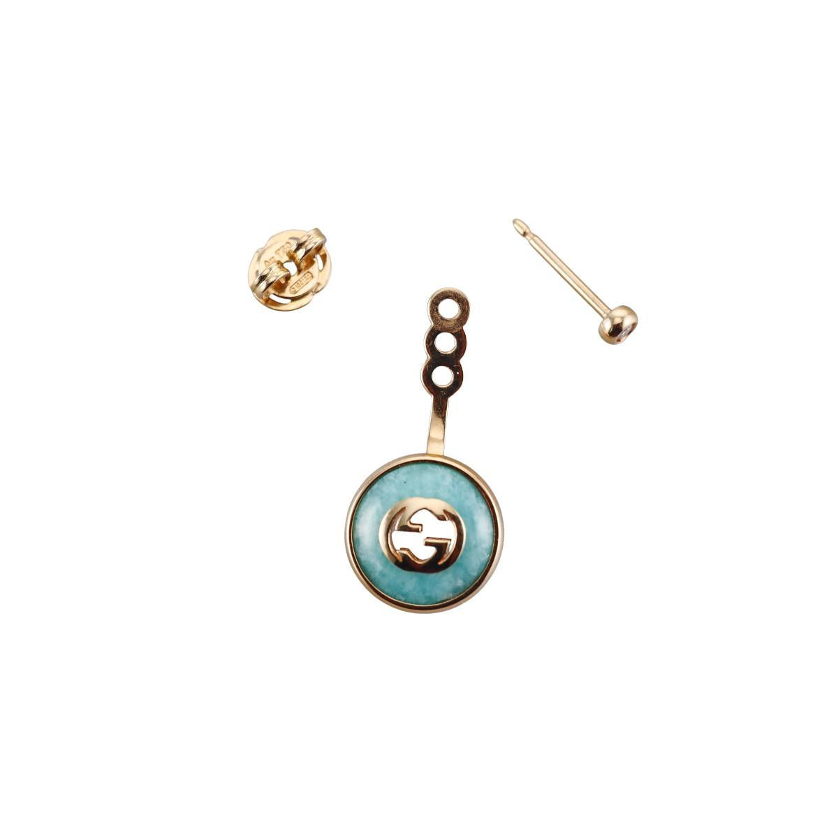 Gucci Interlocking G 18K Gold Amazonite Diamond Drop Earrings