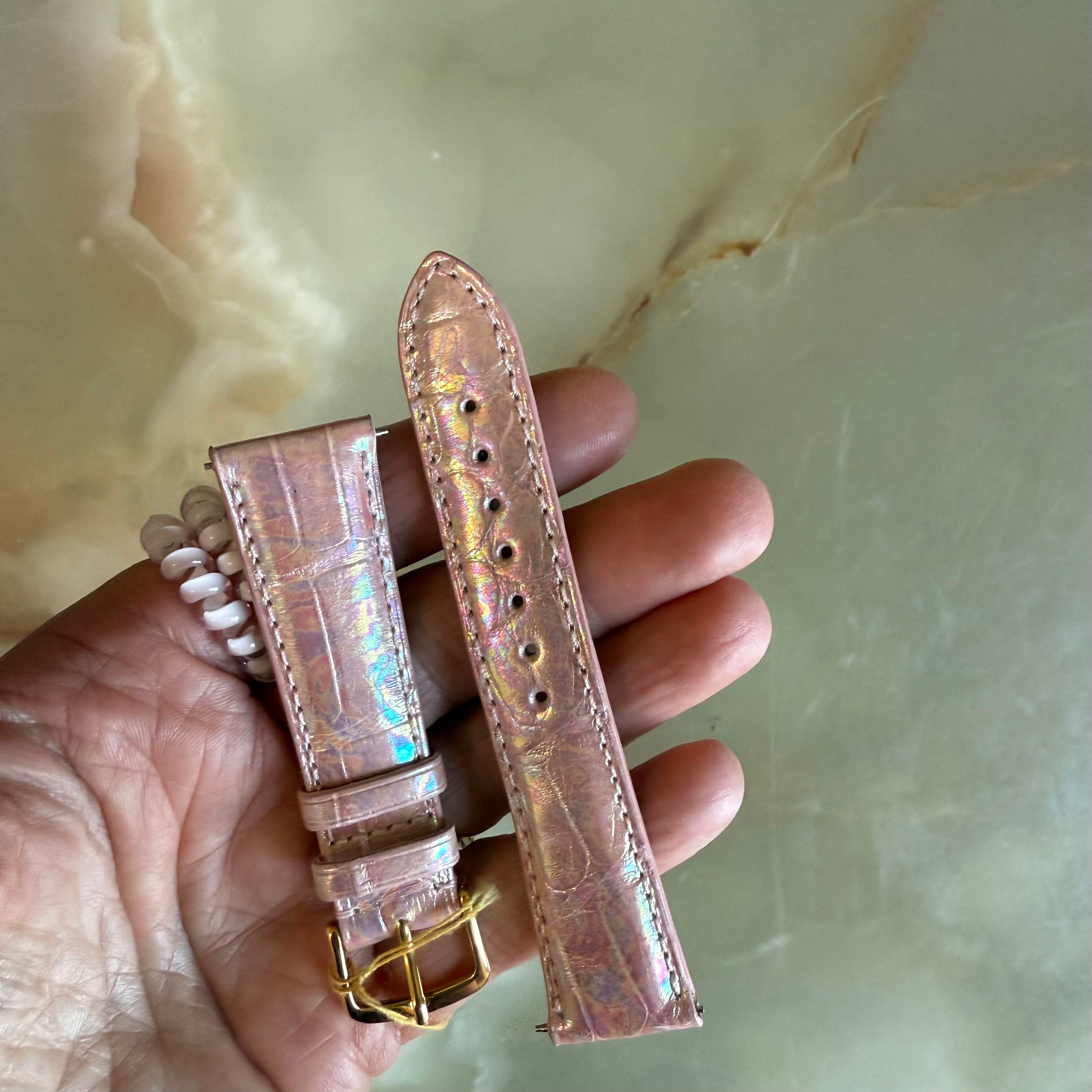 Genuine Alligator Pearly Pink Watch Strap Band 20mm Padded & Stitched w Buckle
