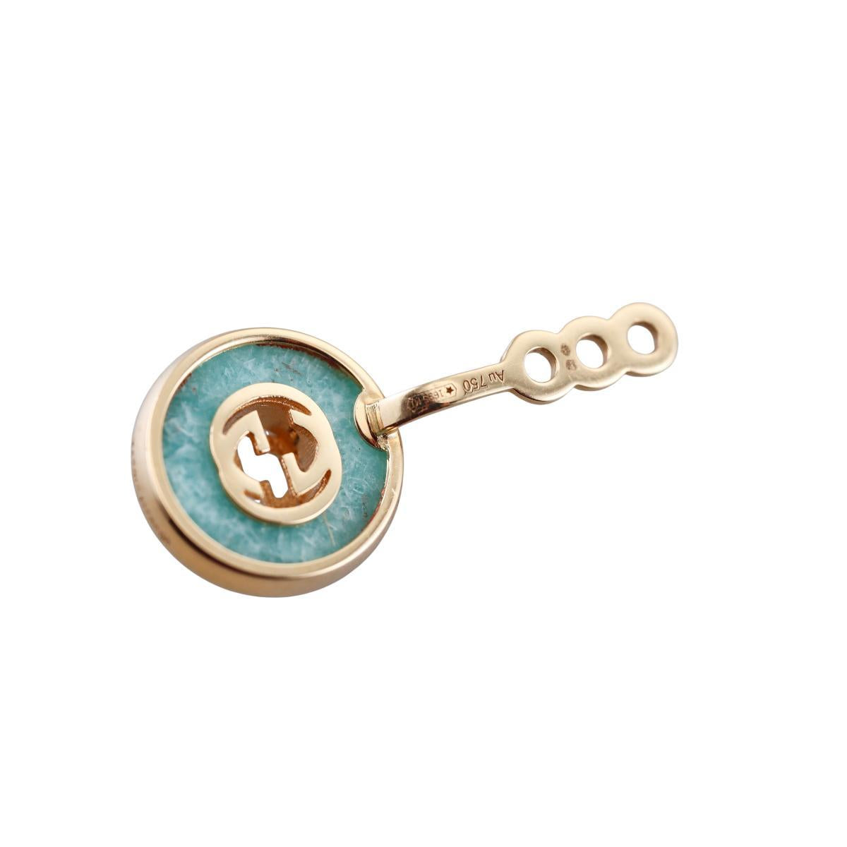 Gucci Interlocking G 18K Gold Amazonite Diamond Drop Earrings