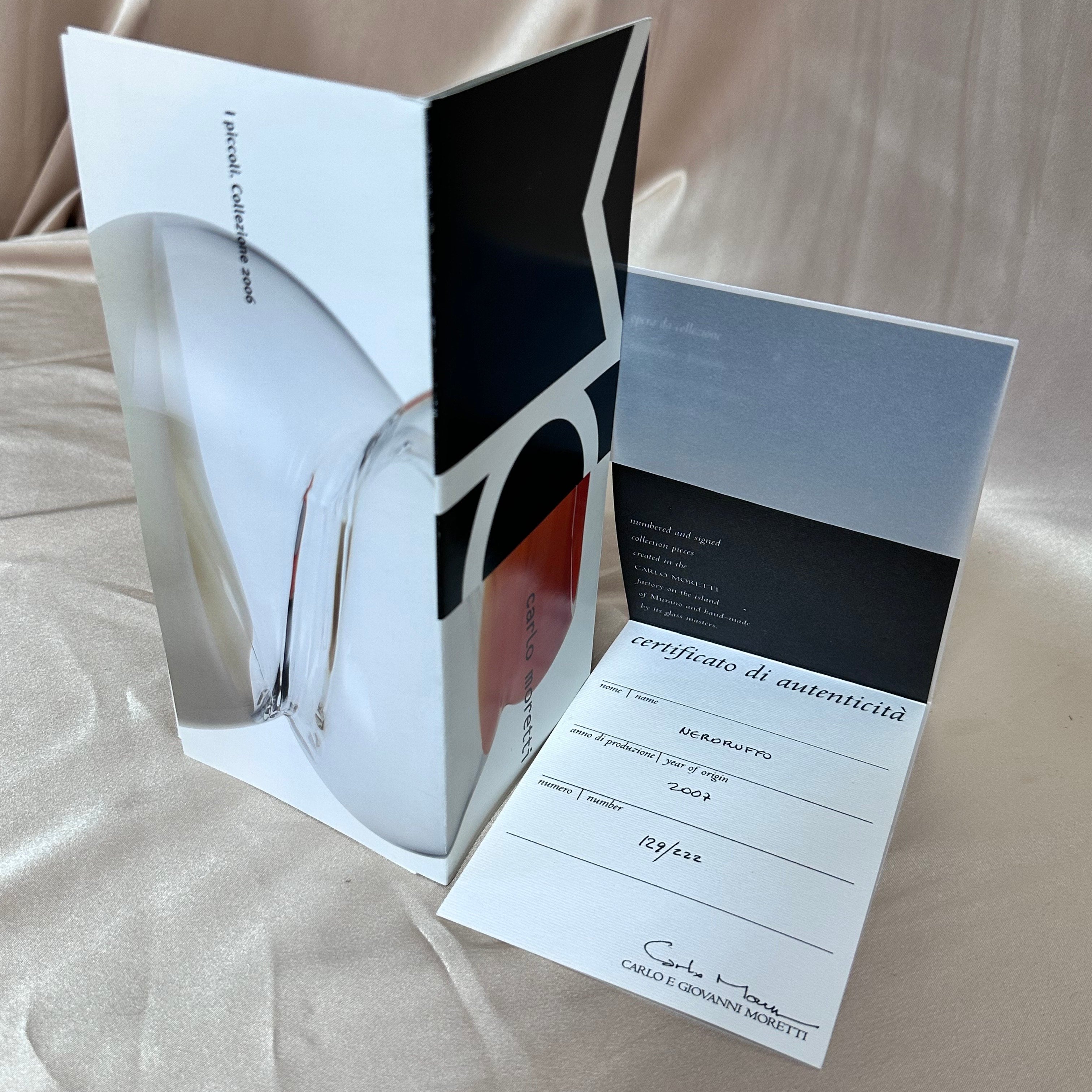 2007 Certified Carlo Moretti Nero Ruffo Murano Glass Vase Limited Edition 129/222