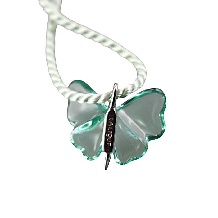 Lalique Papillon Lagoon Crystal Silver Butterfly Pendant Cord Necklace 7680300