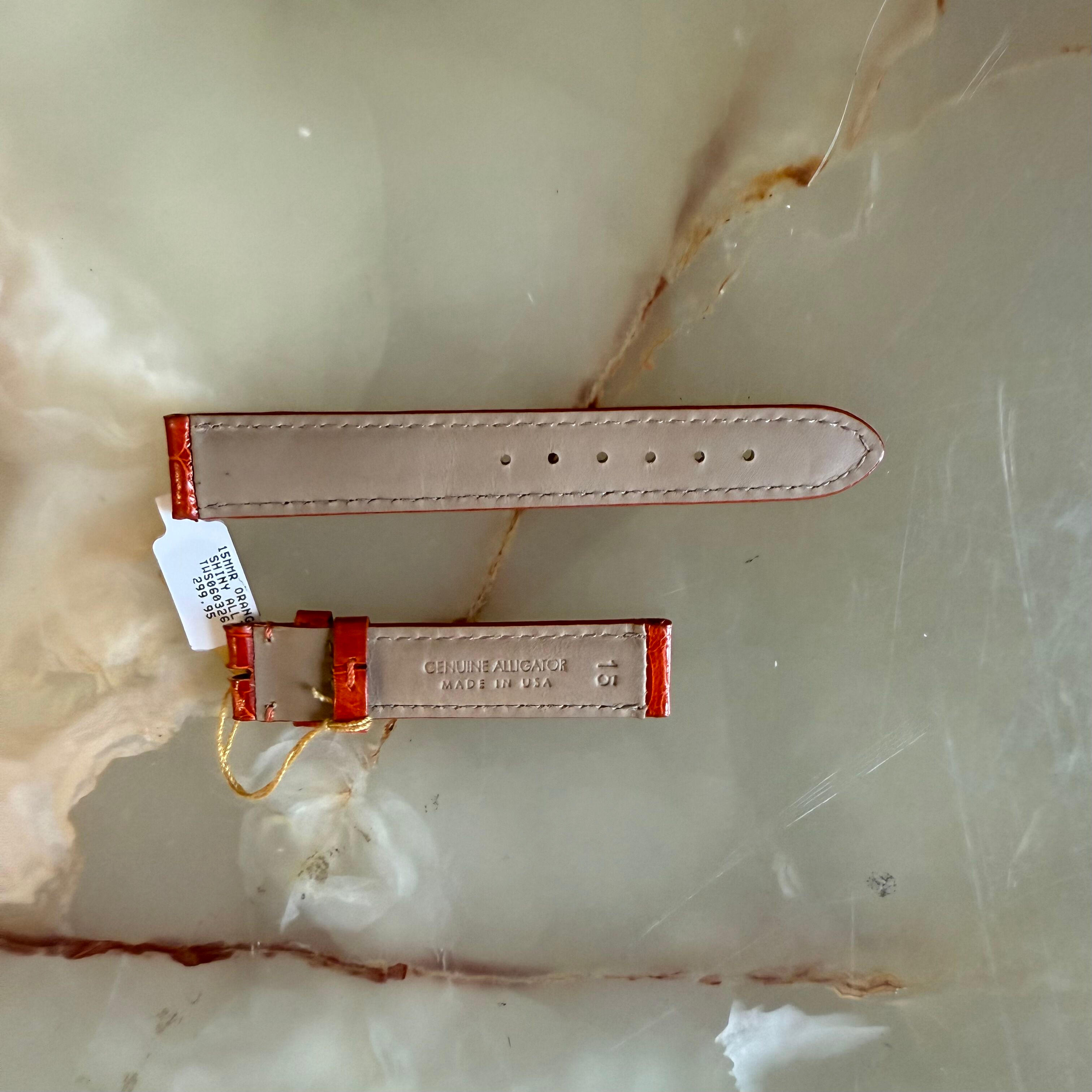 Genuine Alligator Orange Watch Strap Band 15mm Padded & Stitched