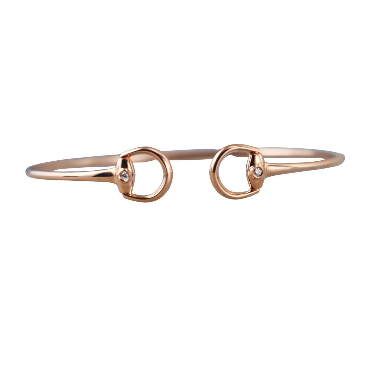 Gucci Horsebit Mini 18K Gold Diamond Bangle Bracelet Size 16