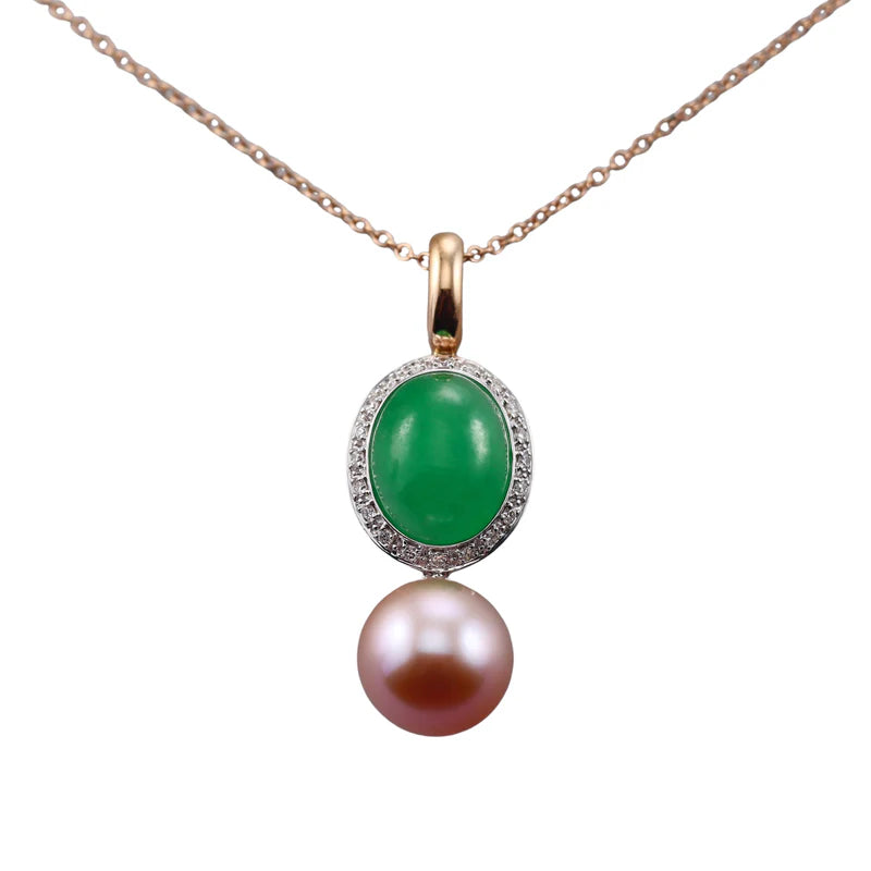 Mimi Milano Leela Jade Pearl Diamond Gold Pendant Necklace