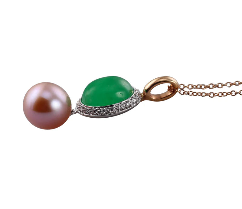 Mimi Milano Leela Jade Pearl Diamond Gold Pendant Necklace