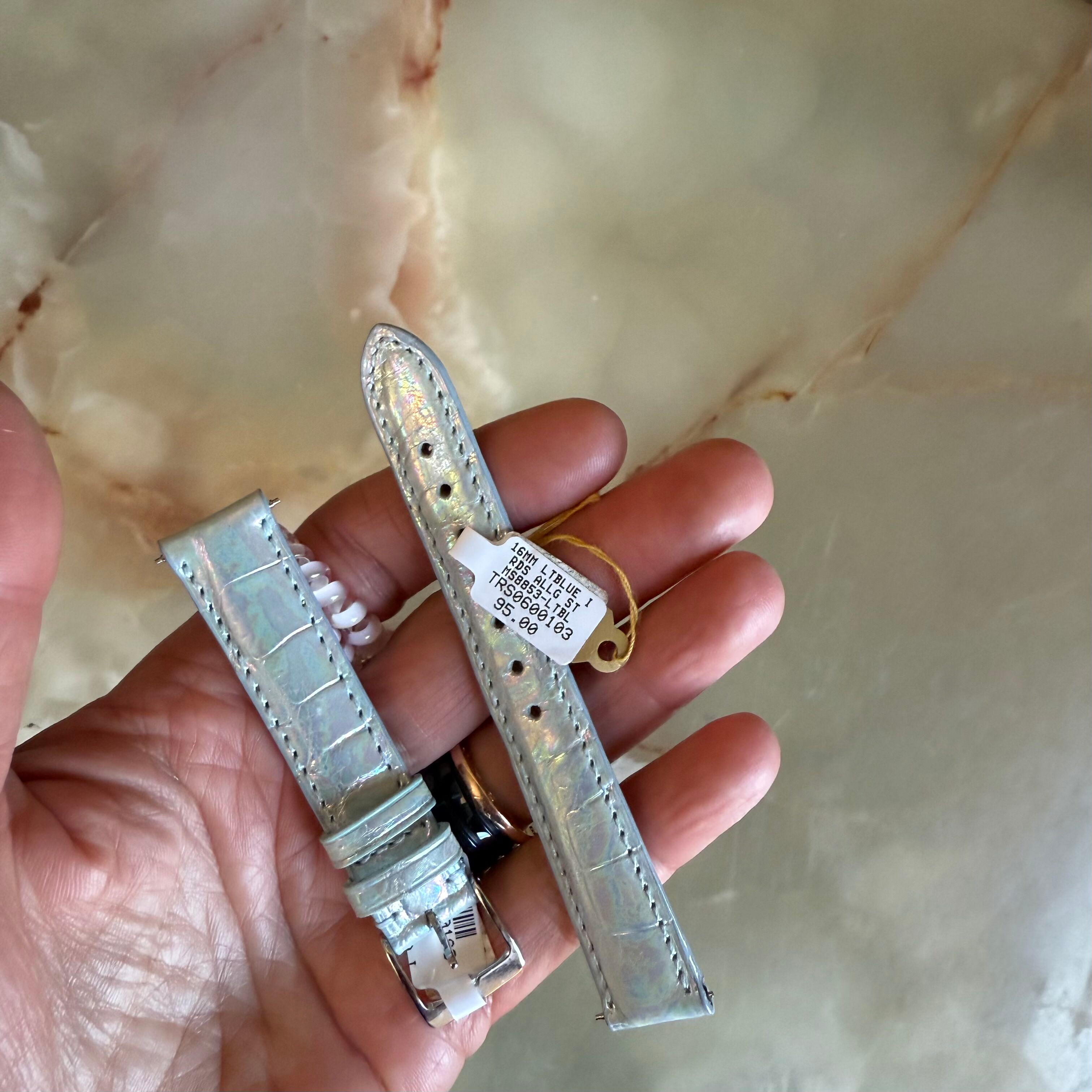 Genuine Alligator Pearly Blue Watch Strap Band 16mm Padded & Stitched w Buckle