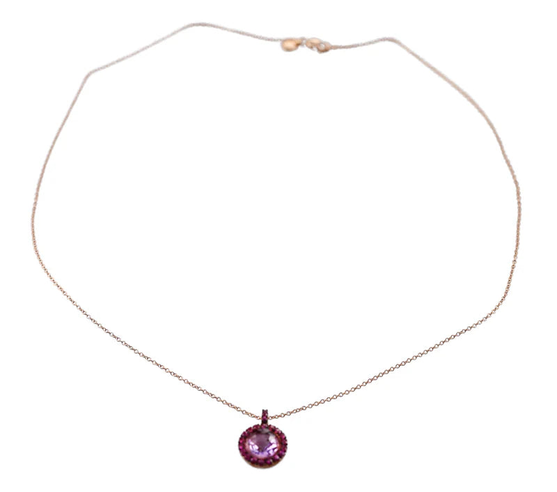 Mimi Milano Happy Pink Sapphire Amethyst Gold Pendant Necklace