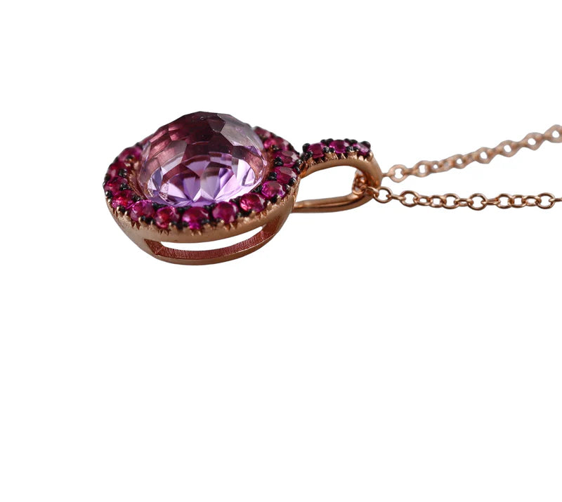 Mimi Milano Happy Pink Sapphire Amethyst Gold Pendant Necklace