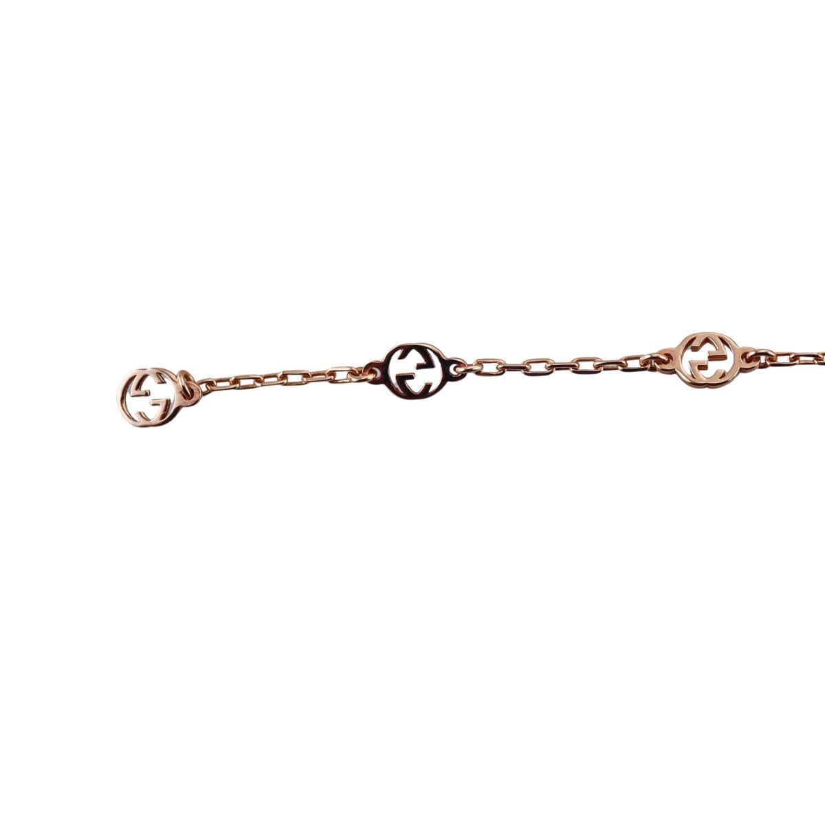 Gucci Interlocking G 18K Gold Diamond Charm Bracelet Size 17