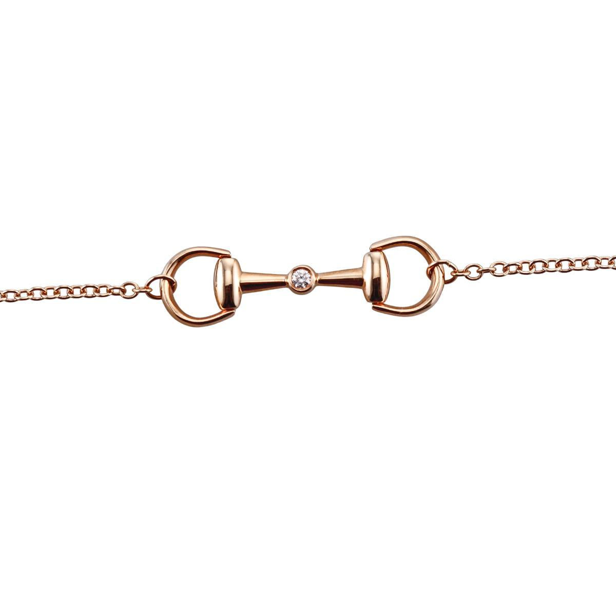 Gucci Horsebit 18K Gold Diamond Chain Bracelet Size 17