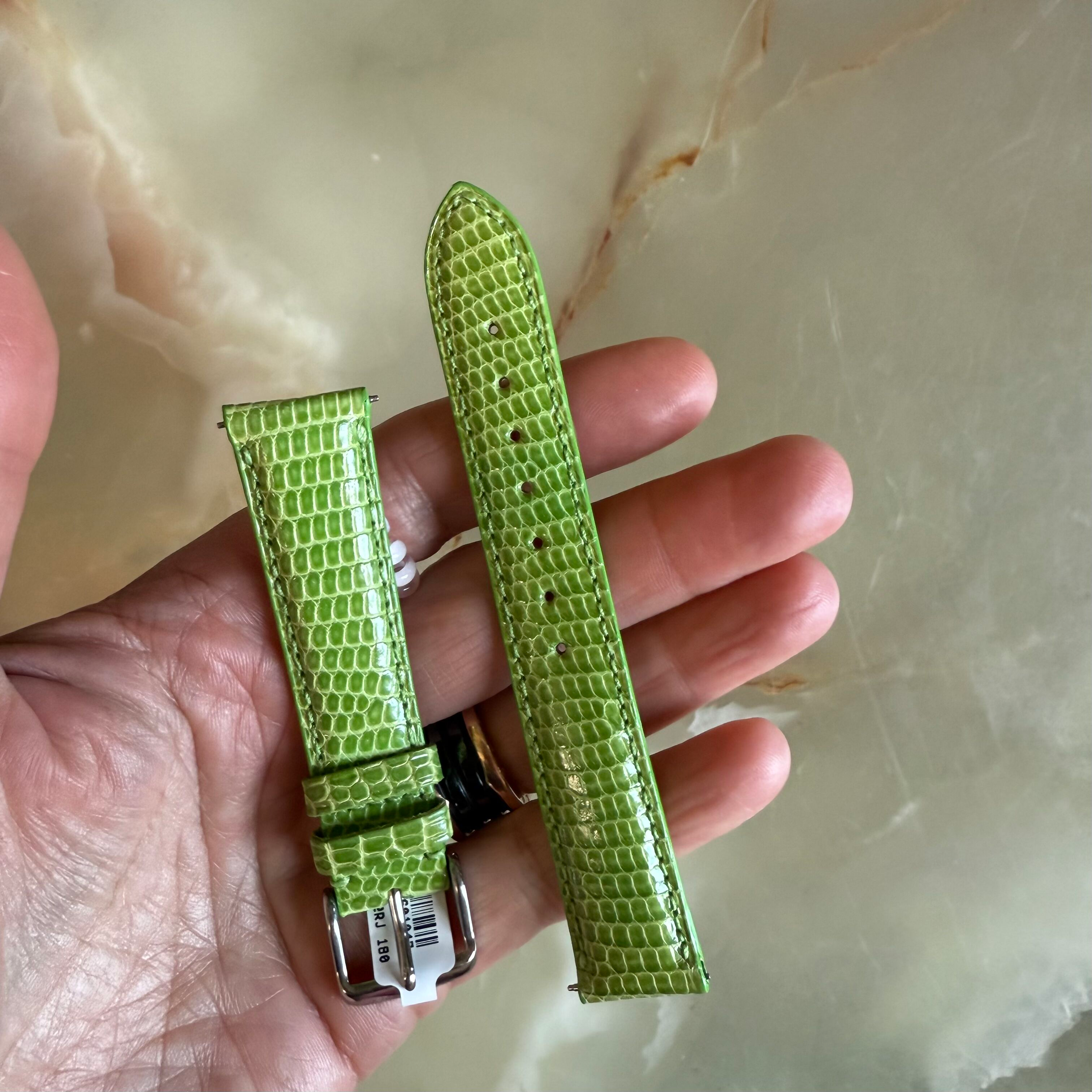 Genuine Lizard Green Watch Strap Band 18mm Padded & Stitched w Buckle