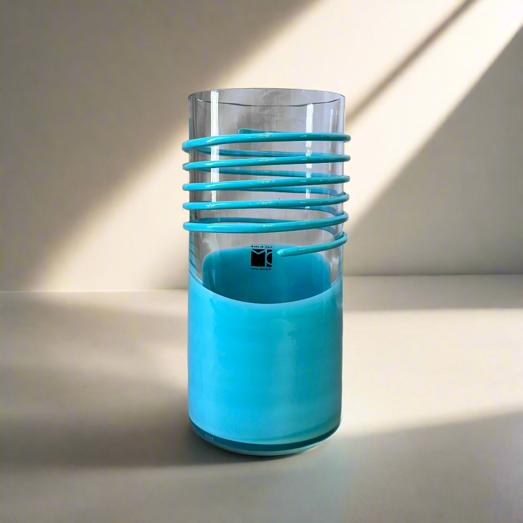 Carlo Moretti Hand Blown Murano Glass Turquoise Vase