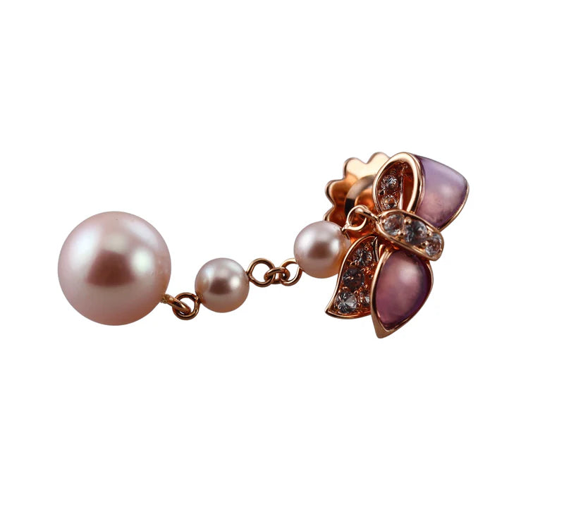 Mimi Milano Ribbon Sapphire Pearl Amethyst Gold Drop Earrings