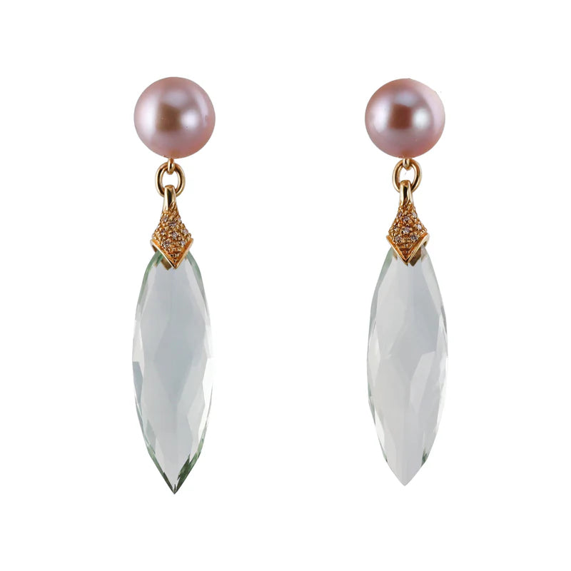 Mimi Milano Jasmine Prasiolite Pearl Diamond Gold Earrings
